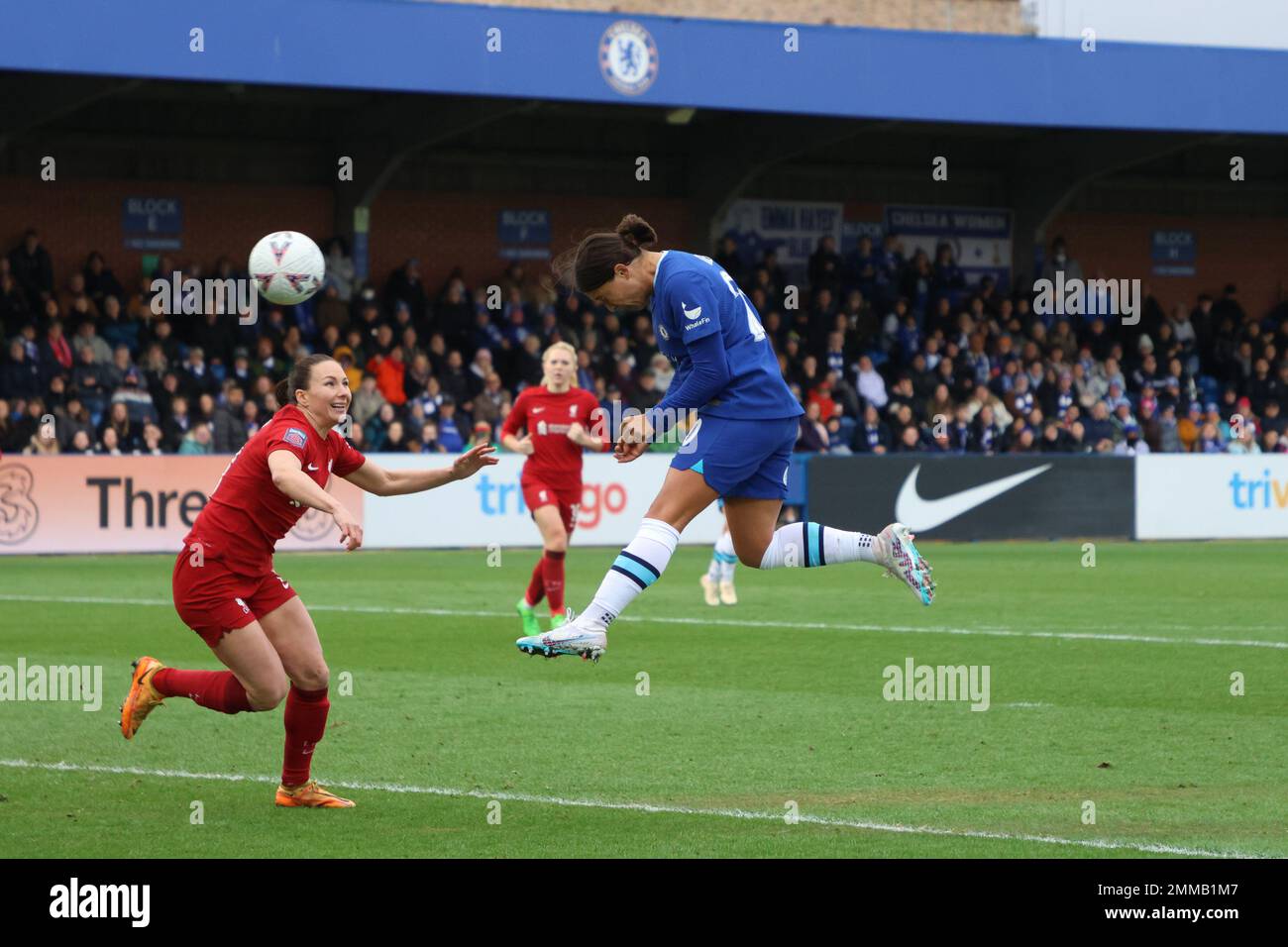 Londres, Royaume-Uni. 29th janvier 2023. Kingsmeadow Stadium, Londres, 29 janvier 2023 Sam Kerr (CHE, 20) a marqué son troisième but lors de la partie 4th de la Vitality FA Cup à Kingsmeadow, 2023 entre Chelsea et Liverpool. (Bettina Weissensteiner/SPP) crédit: SPP Sport presse photo. /Alamy Live News Banque D'Images