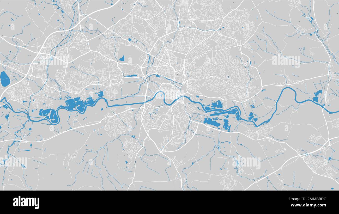 Carte de la rivière Trent, ville de Nottingham, Angleterre. Cours d'eau, débit d'eau, carte routière bleue sur fond gris. Illustration vectorielle, silhouette détaillée. Illustration de Vecteur