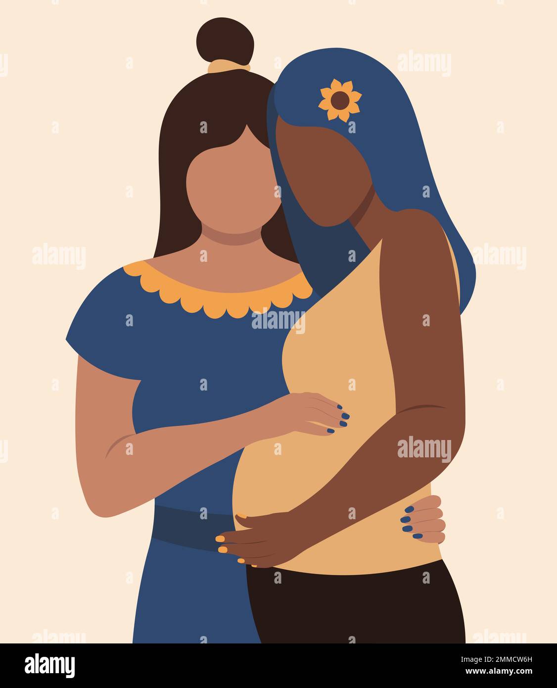 Portrait de deux mamans qui attendent l'enfant, concept de grossesse Illustration vectorielle en style plat Illustration de Vecteur