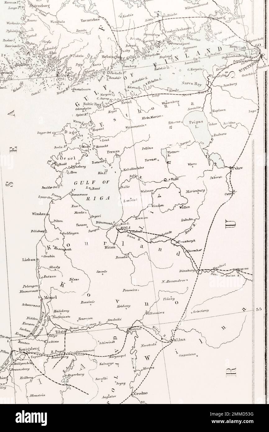 1873 carte Atlas des Etats baltes avant qu'ils ne soient regroupés en Estonie, Lettonie, Lituanie. Pour l'histoire des États baltes et l'histoire avec la Russie. Banque D'Images