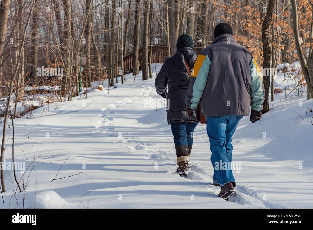 promenade hivernale dans la neige temps froid activités les gens à l'extérieur sentier pédestre dans la neige Banque D'Images