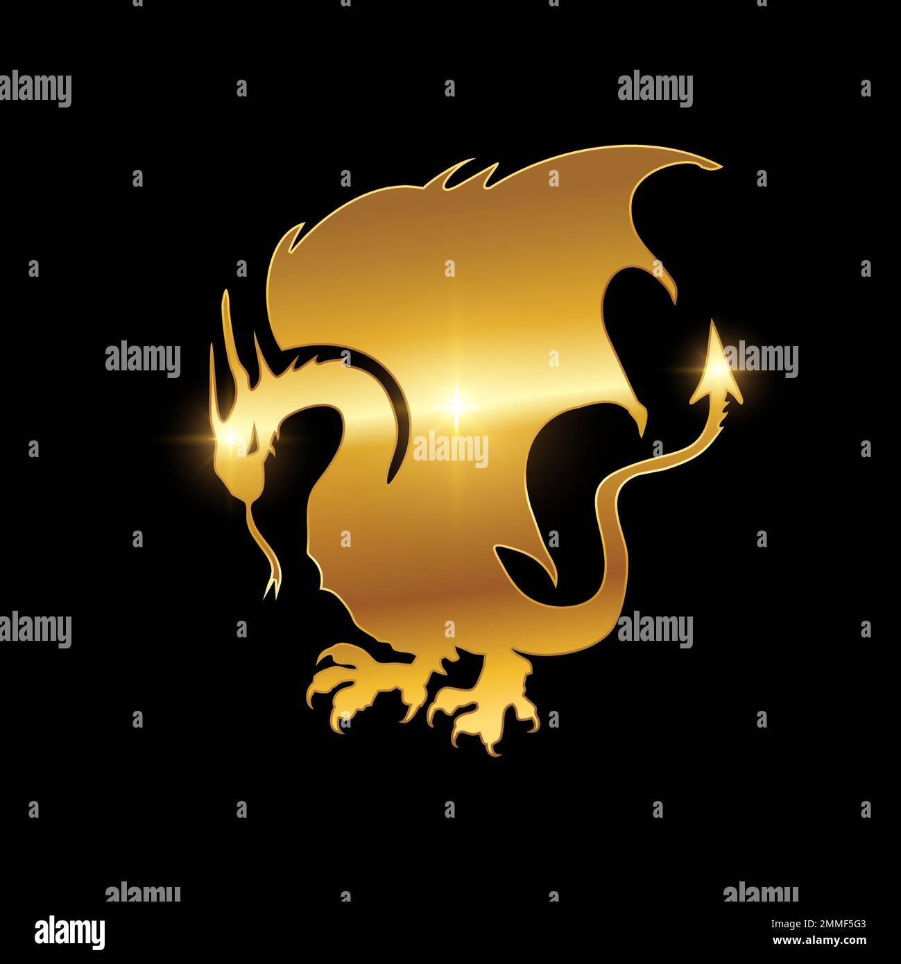 Une illustration vectorielle du Golden Heraldic Dragon Vector Sign in fond noir avec effet brillant or Illustration de Vecteur