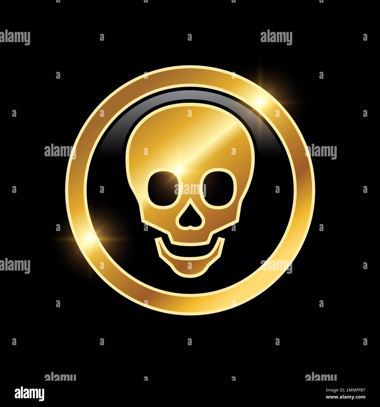 Golden Luxury Skull Vector Sign sur fond noir avec effet brillant or Illustration de Vecteur