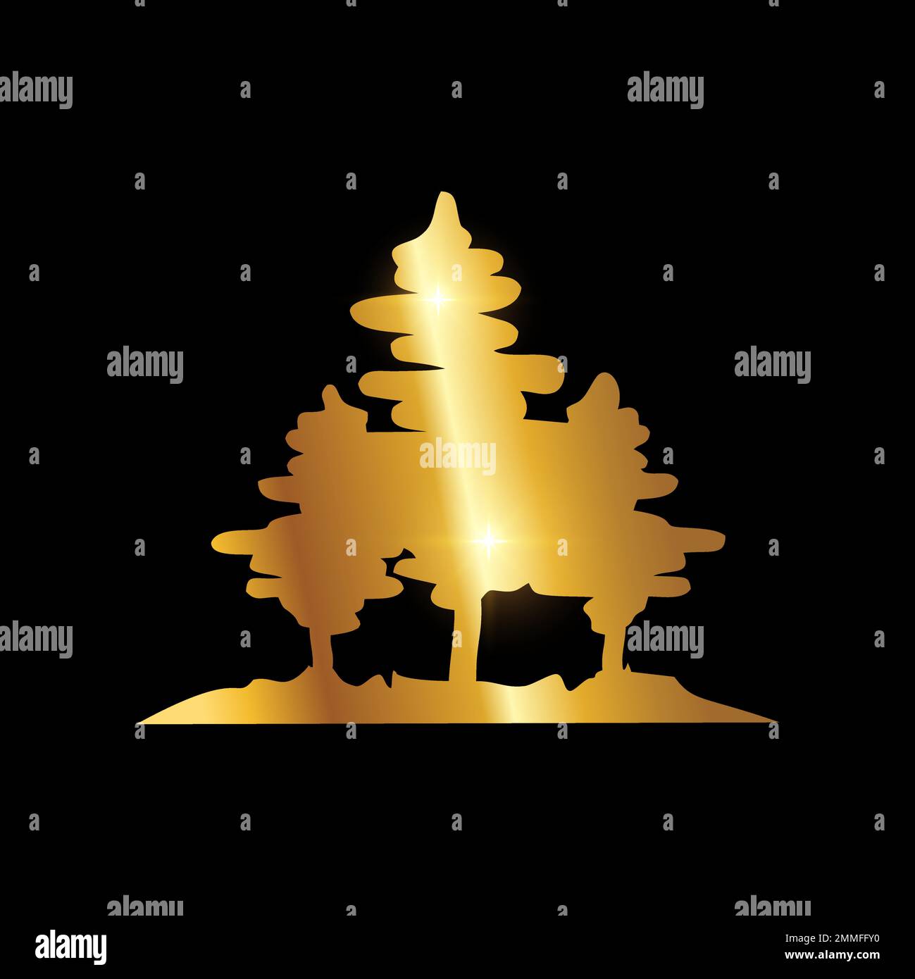 Un vecteur isolé Illustration de l'icône Golden Luxury Tree Vector sur fond noir avec effet brillant doré Illustration de Vecteur