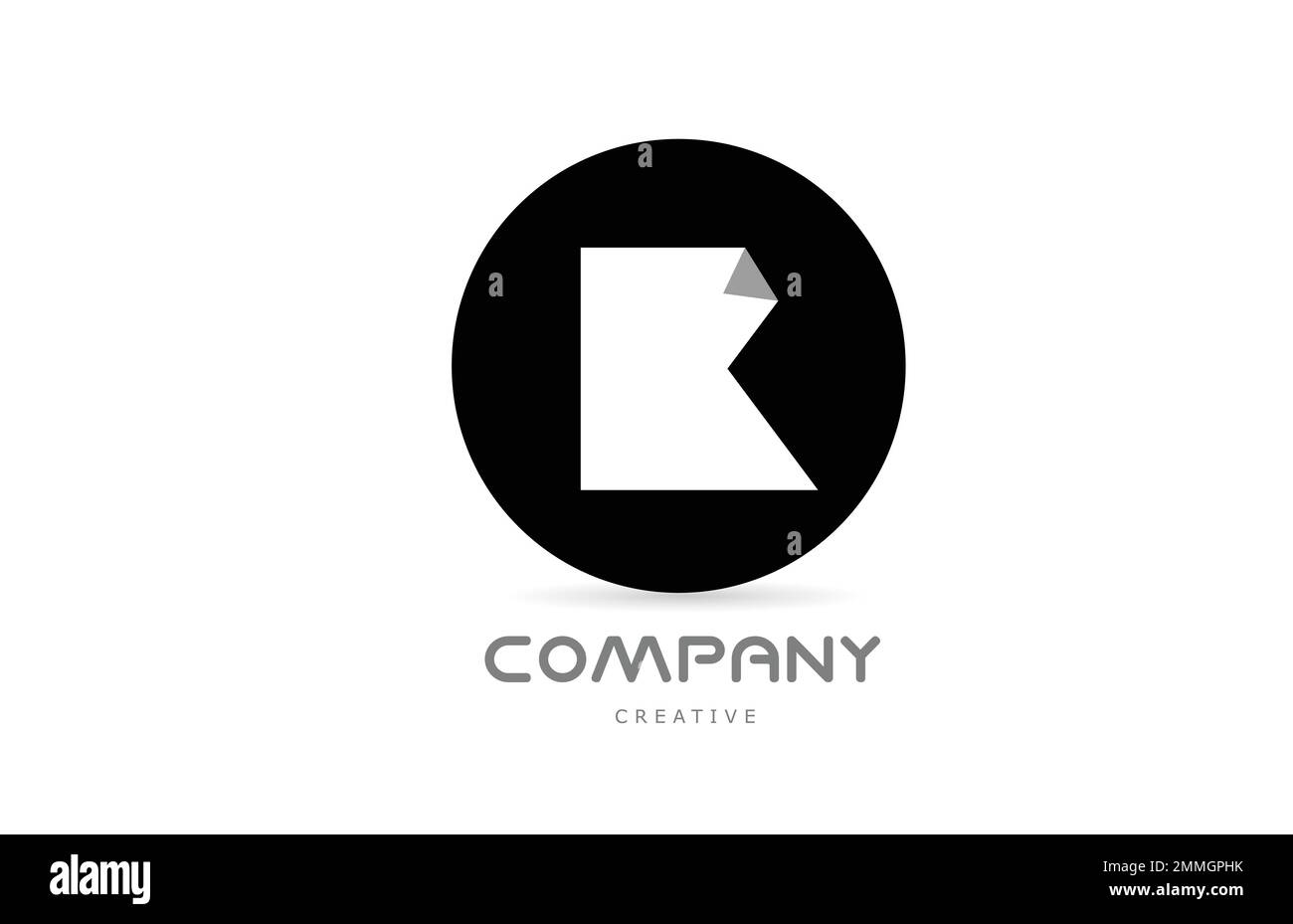 K lettre géométrique noir et blanc logo Icon design avec coin plié. Modèle de conception pour l'entreprise ou la société avec cercle. Elément vectoriel f Illustration de Vecteur