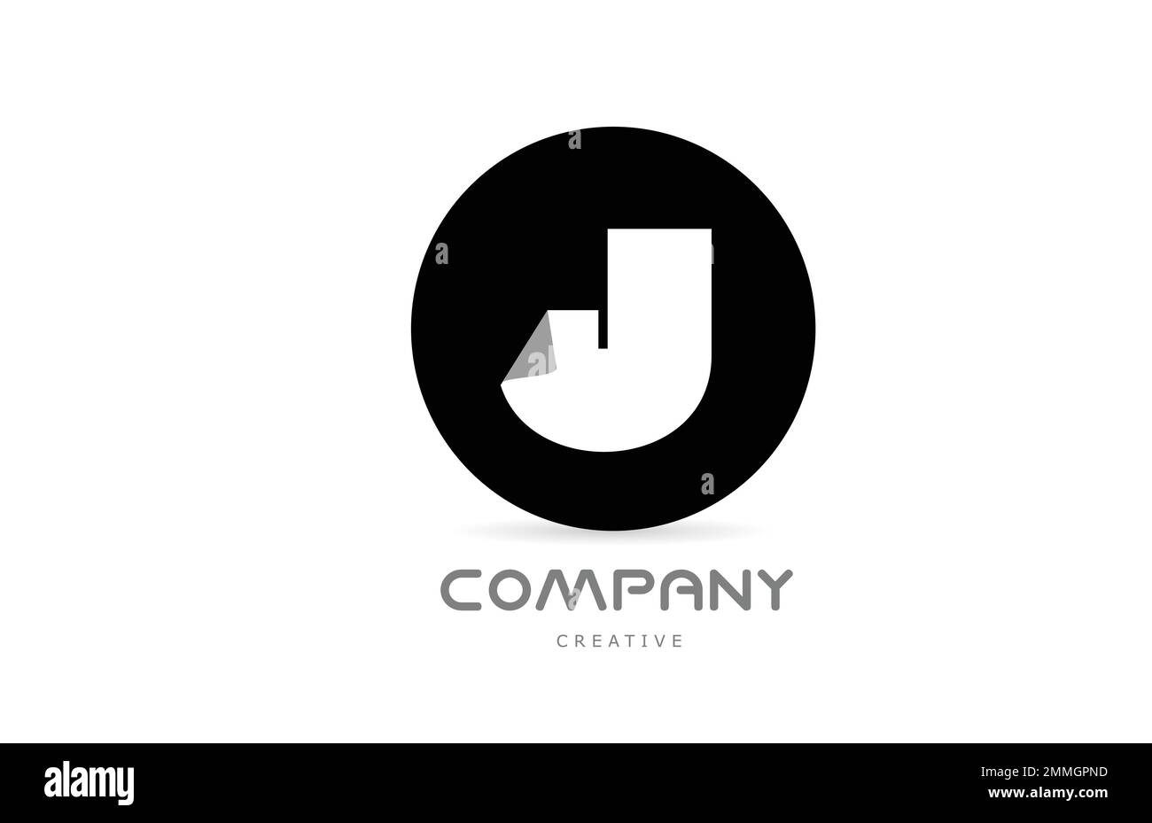 J lettre géométrique noir et blanc logo icône avec coin plié. Modèle de conception pour l'entreprise ou la société avec cercle. Elément vectoriel f Illustration de Vecteur