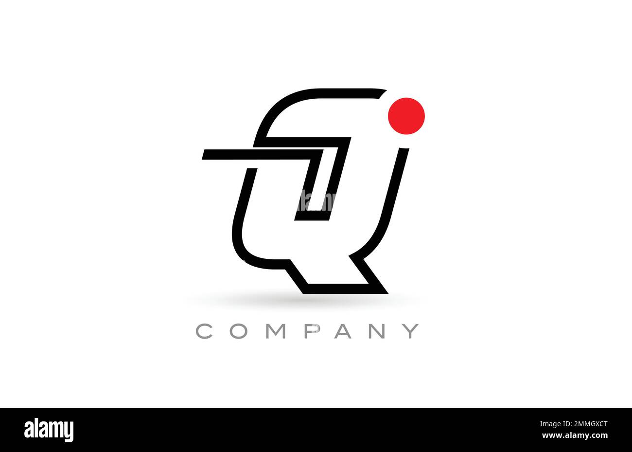 Logo de lettre Q simple avec ligne et point rouge. Modèle créatif pour l