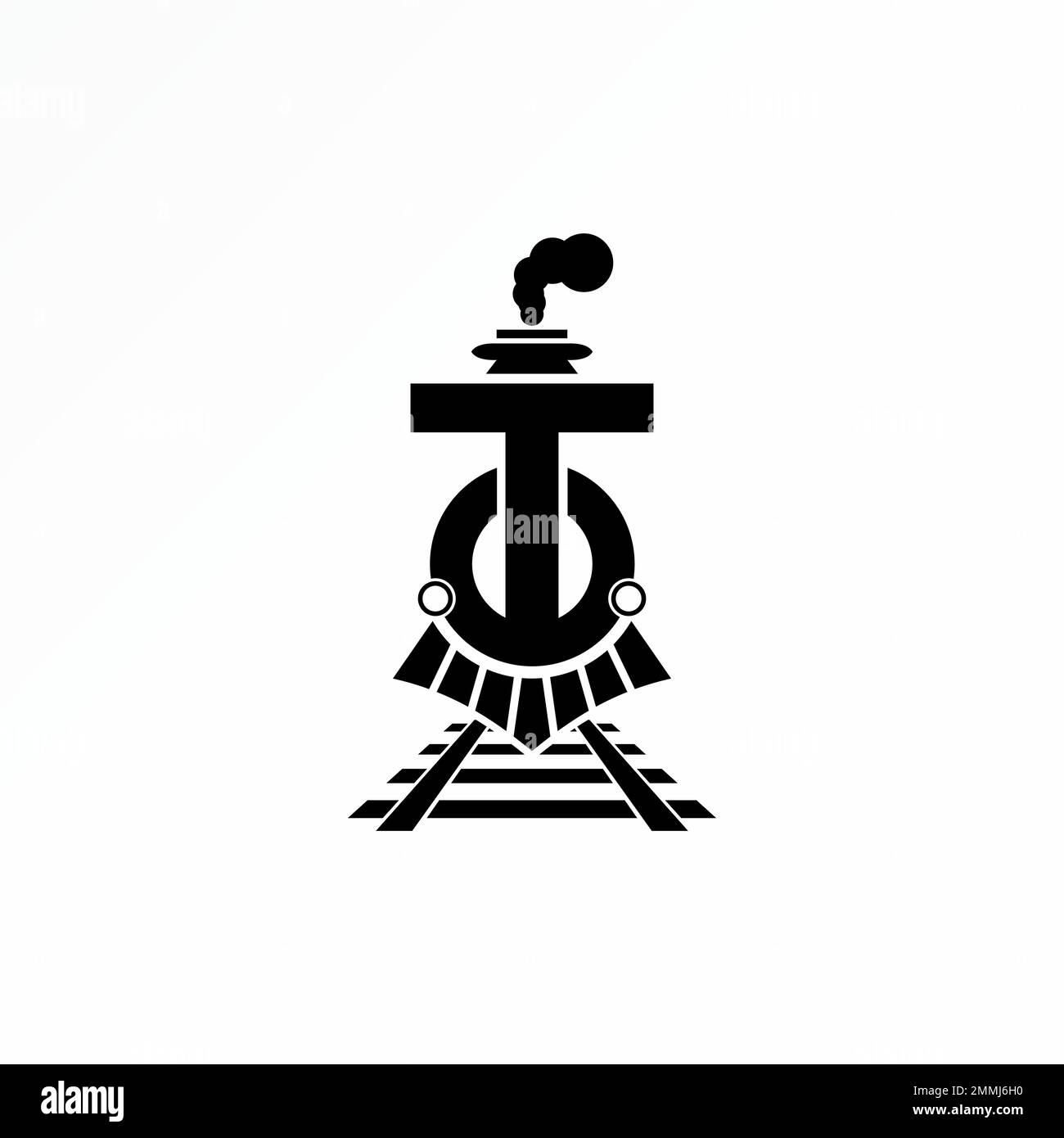 Lettre T ou À la police avec la tête de train ou Locomotive, fumée, et rail graphique icône logo design abstrait concept vecteur stock initial ou transport Illustration de Vecteur