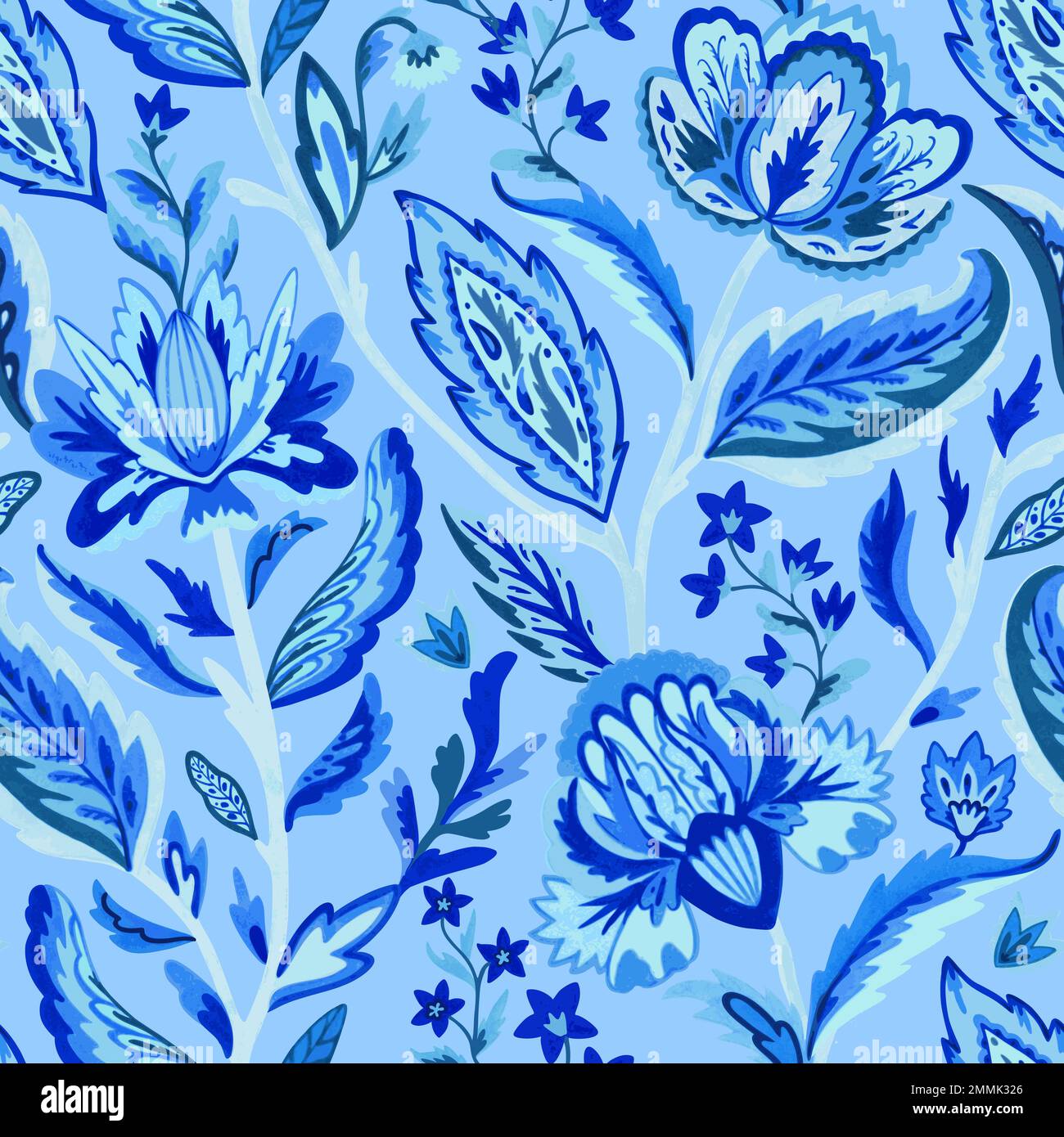 Motif cachemire bleu sans couture de style indien. Motif fleuri décoratif. Illustration vectorielle Illustration de Vecteur