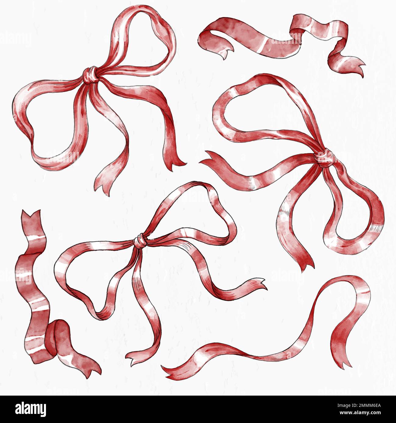 Illustration de l'ensemble de vecteurs ruban et noeud dessinée à la main Illustration de Vecteur