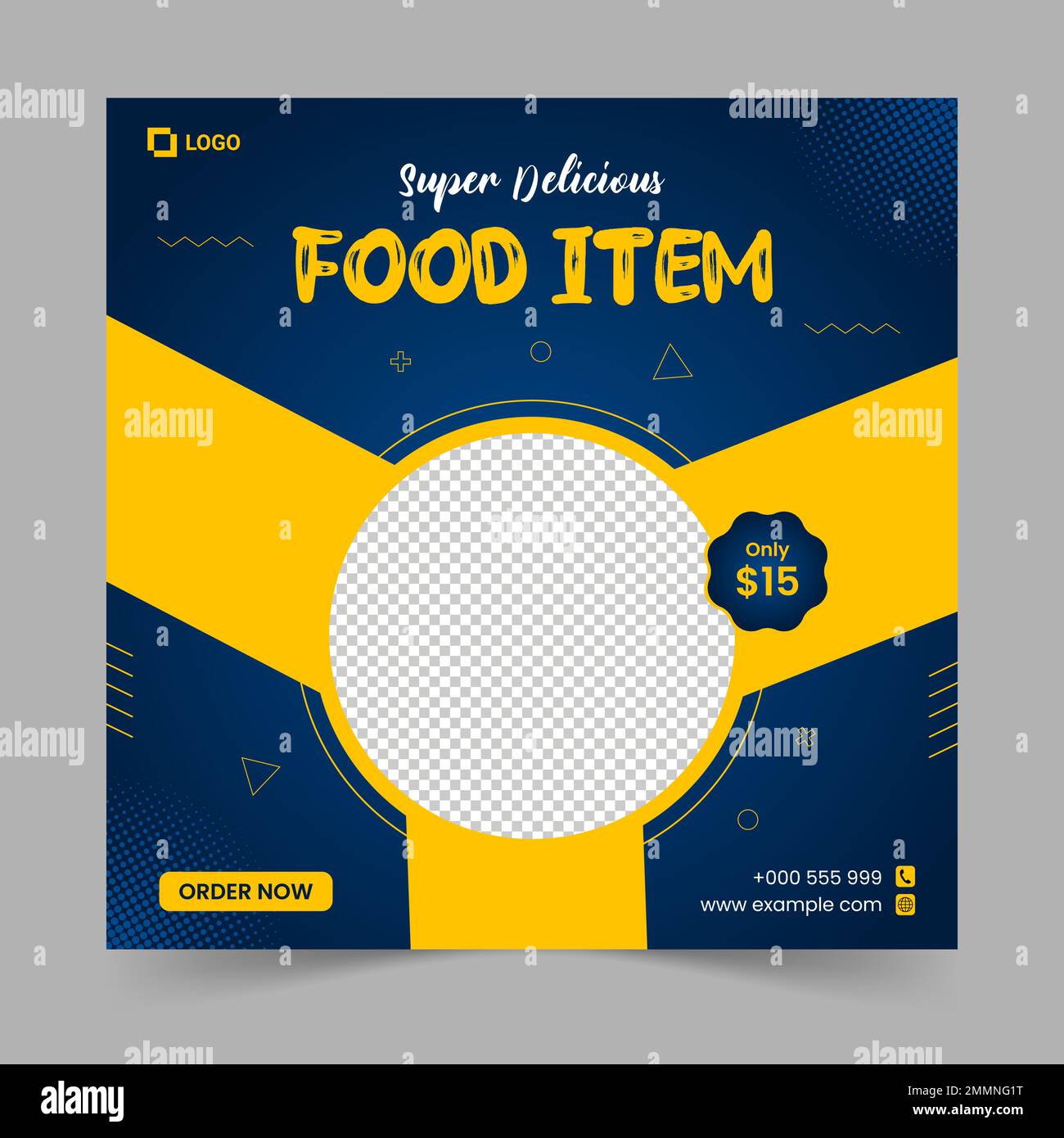 Modèle de publication sur les réseaux sociaux Super Delicious Food Illustration de Vecteur