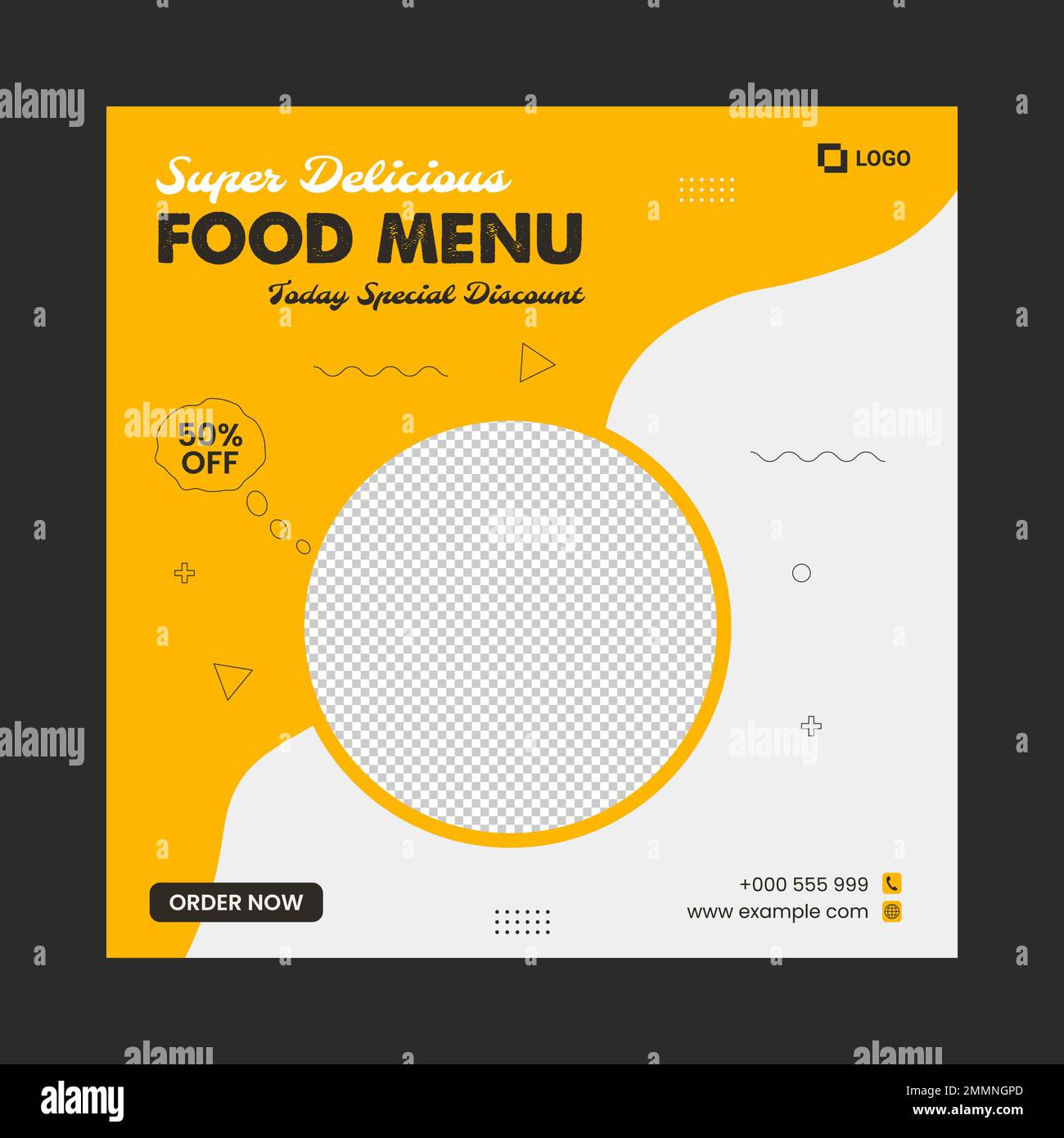 Modèle de publication sur les réseaux sociaux Super Delicious Food Illustration de Vecteur