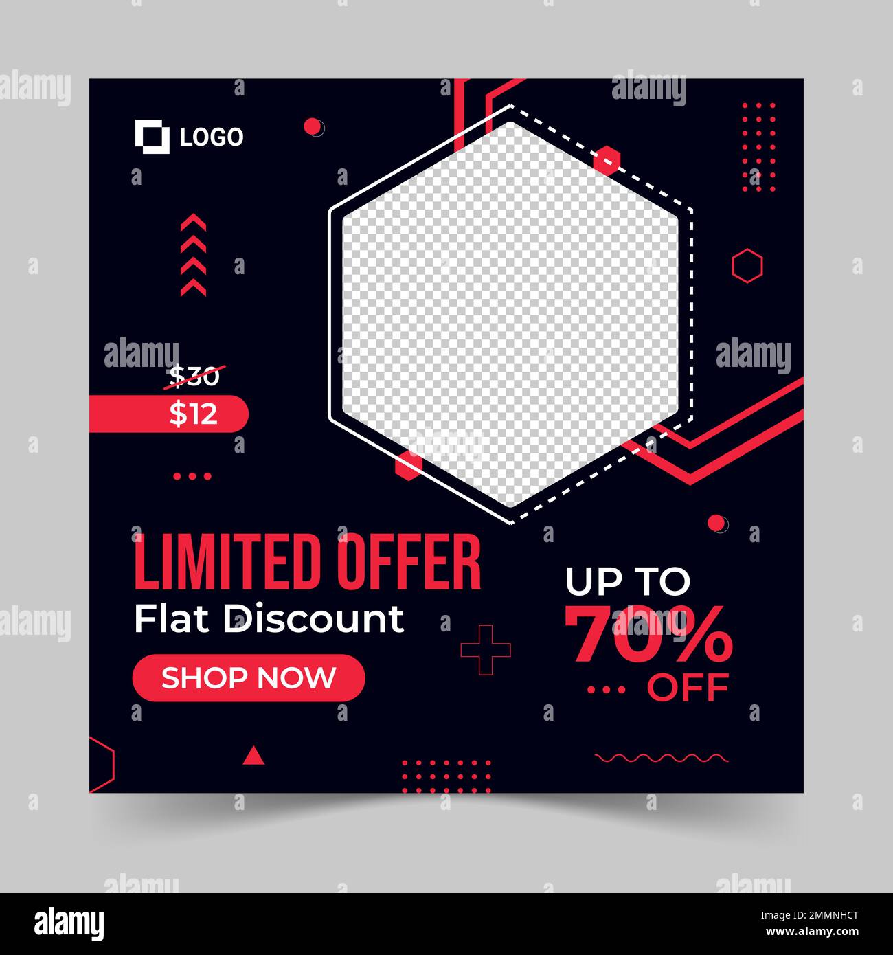 Grand modèle de message de médias sociaux et de bannière Web d'offre pour le marketing numérique. Modèle modifiable tendance pour la promotion des produits Illustration de Vecteur