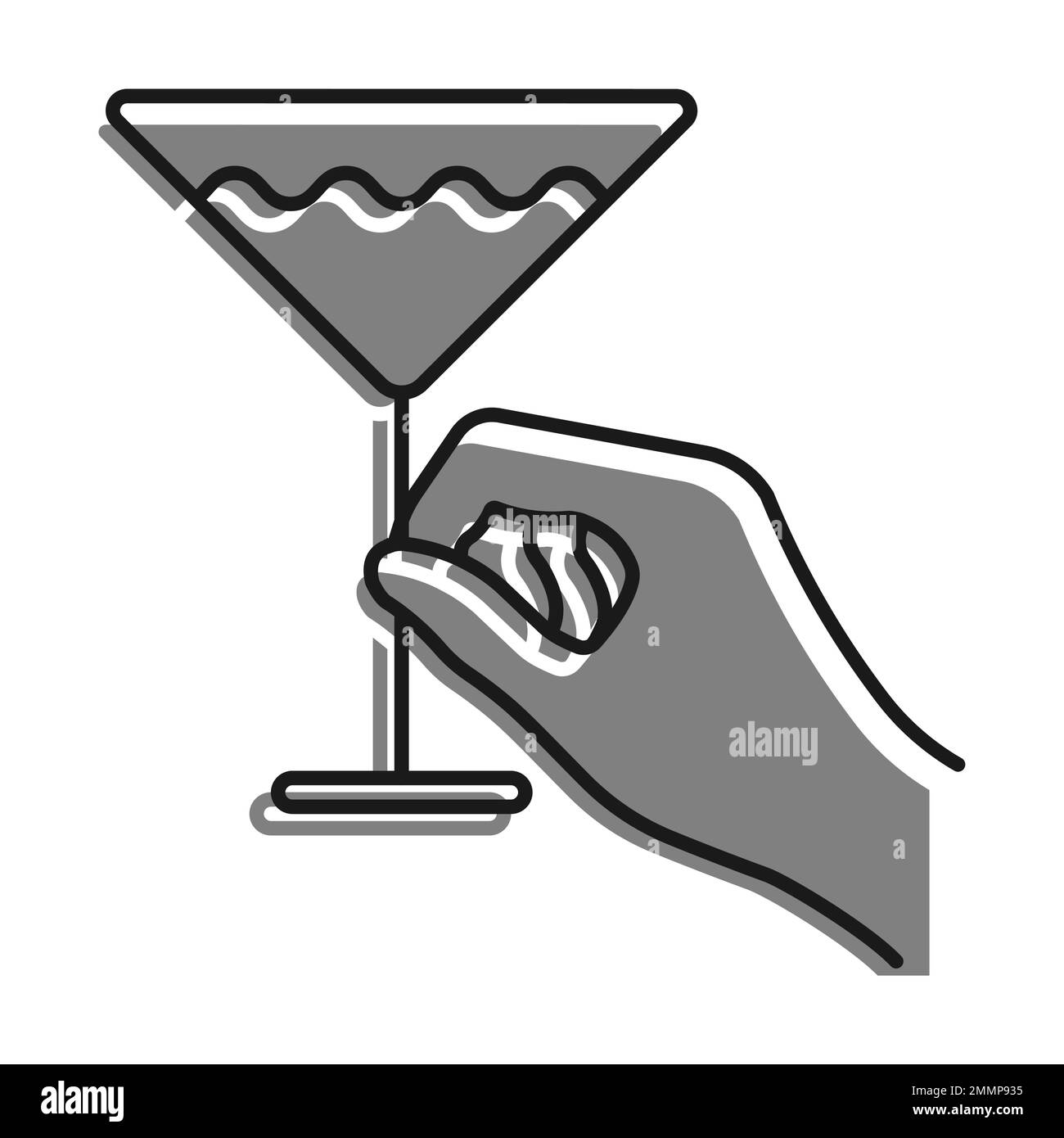 Linéaire rempli d'une icône de couleur grise. Femme tenant main verre avec Martini. Cocktails, boissons alcoolisées, menu du café, restaurant. Simple noir an Illustration de Vecteur