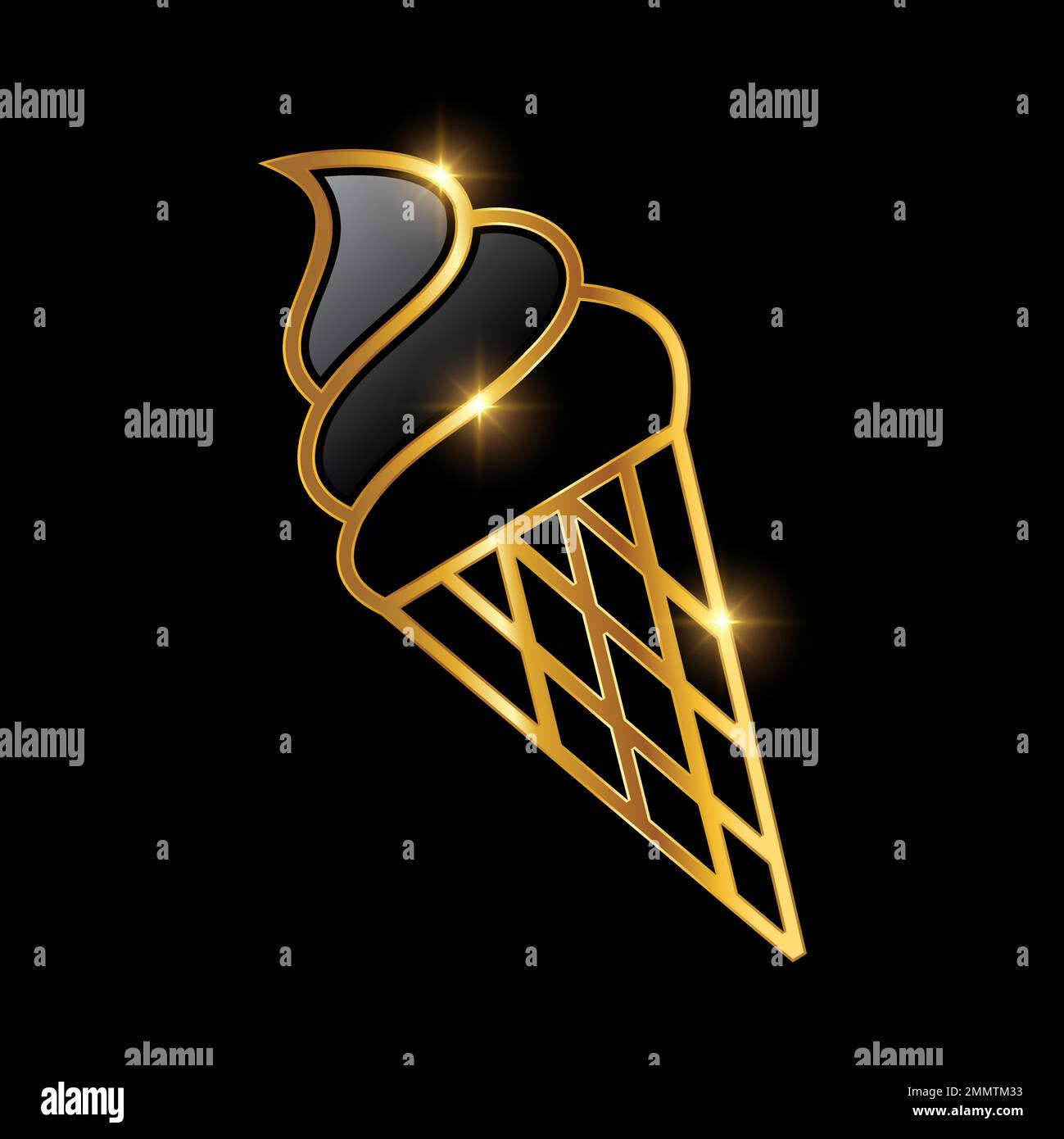 Illustration vectorielle de l'icône de la crème glacée Golden Luxury sur fond noir avec effet brillant doré Illustration de Vecteur