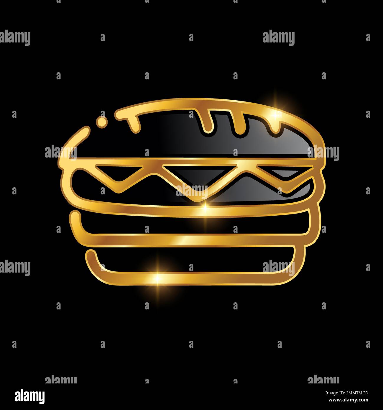 Illustration vectorielle de Golden Luxury Sandwich Vector icône logo Signez sur fond noir avec effet brillant doré Illustration de Vecteur