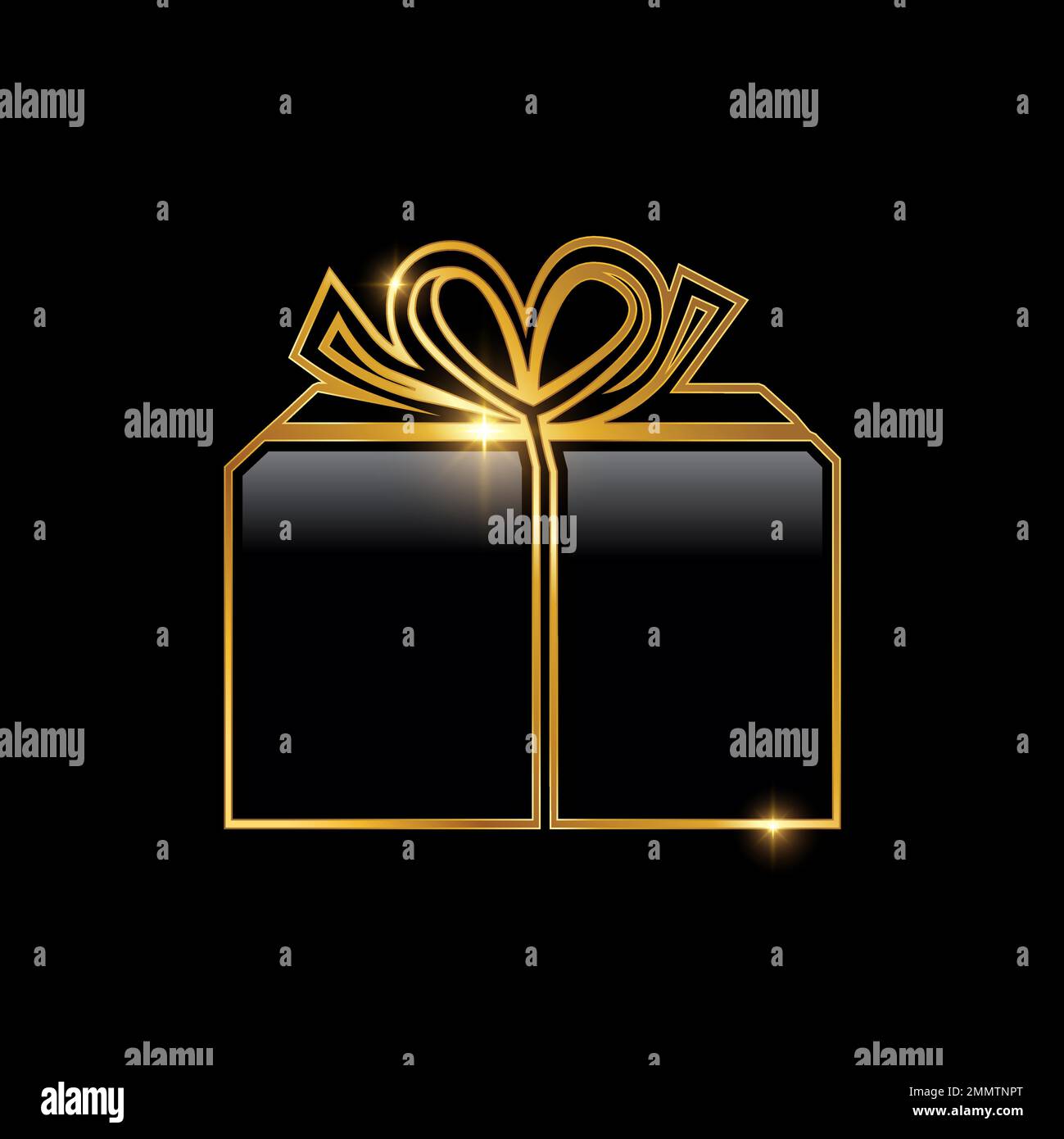 Illustration de la boîte cadeau Golden surprise sur fond noir avec effet brillant doré Illustration de Vecteur