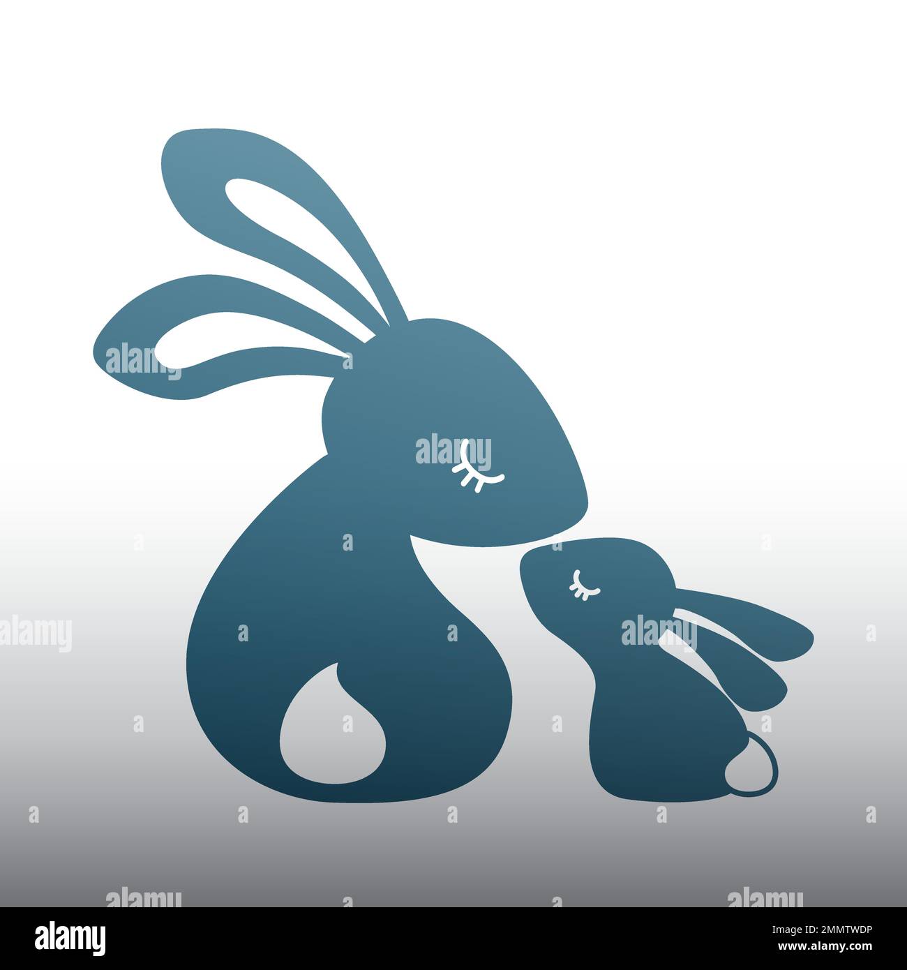 Illustration vectorielle de la silhouette d'une famille amusante de lapins. Silhouette d'une mère lapin embrassant son bébé. Design pour la fête des mères, lapin de Pâques Illustration de Vecteur