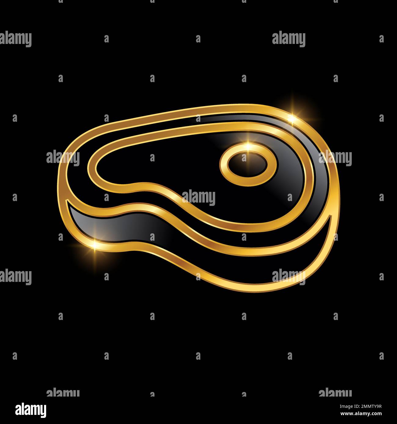 Illustration vectorielle de l'icône Golden Luxury Meat Vector sur fond noir avec effet brillant doré Illustration de Vecteur