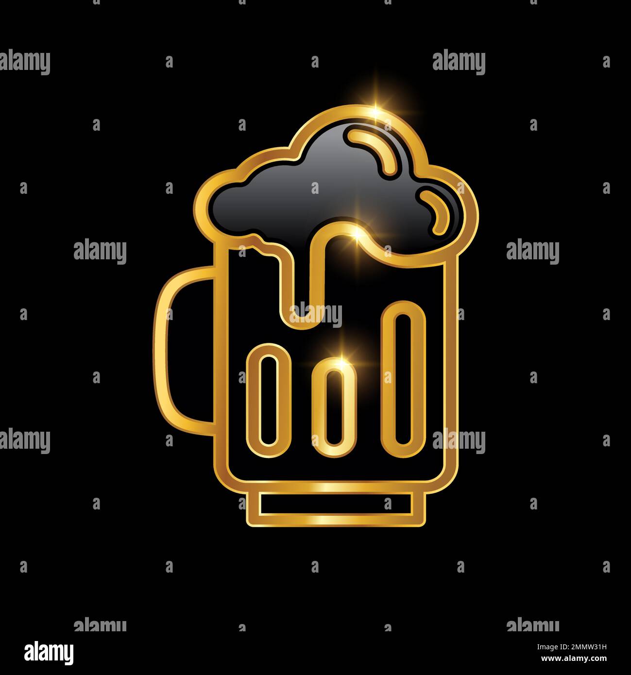 Illustration vectorielle de l'icône Golden Luxury Beer Glass Vector sur fond noir avec effet brillant doré Illustration de Vecteur