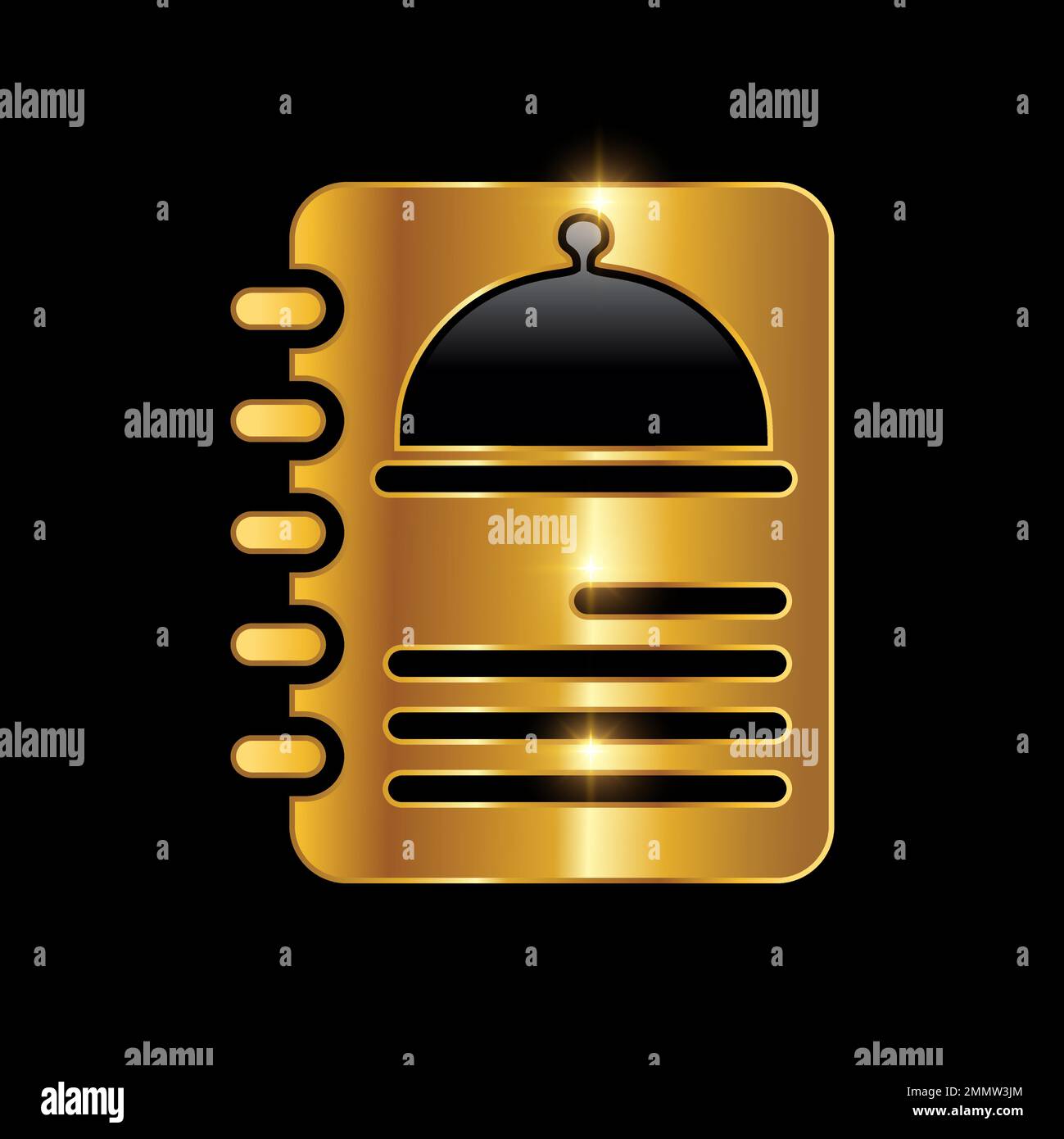 Illustration vectorielle de l'icône Golden Luxury Menu Book Vector sur fond noir avec effet brillant doré Illustration de Vecteur