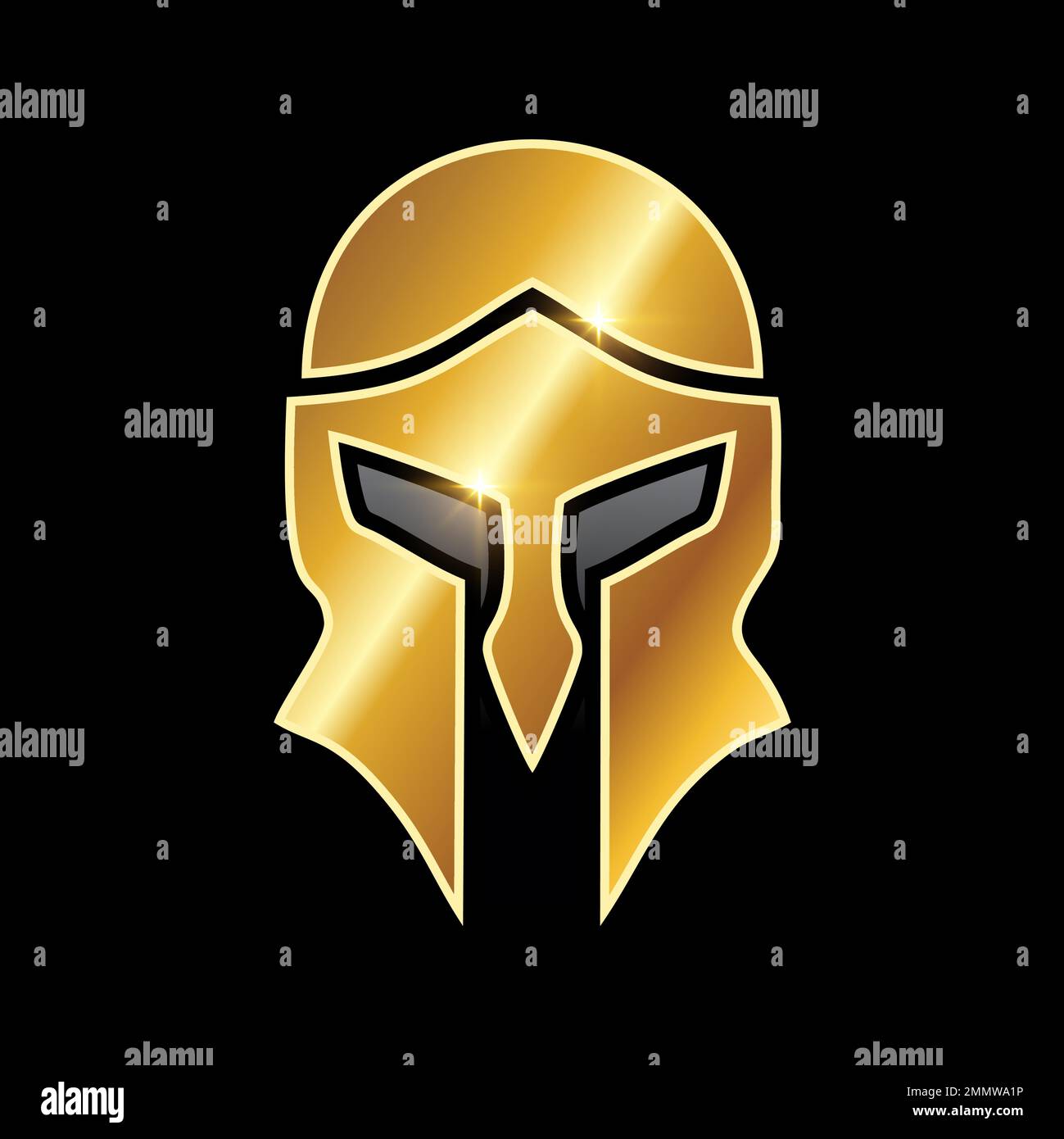 Illustration vectorielle de l'icône Golden Medieval Armor Helmet Vector sur fond noir avec effet brillant doré Illustration de Vecteur