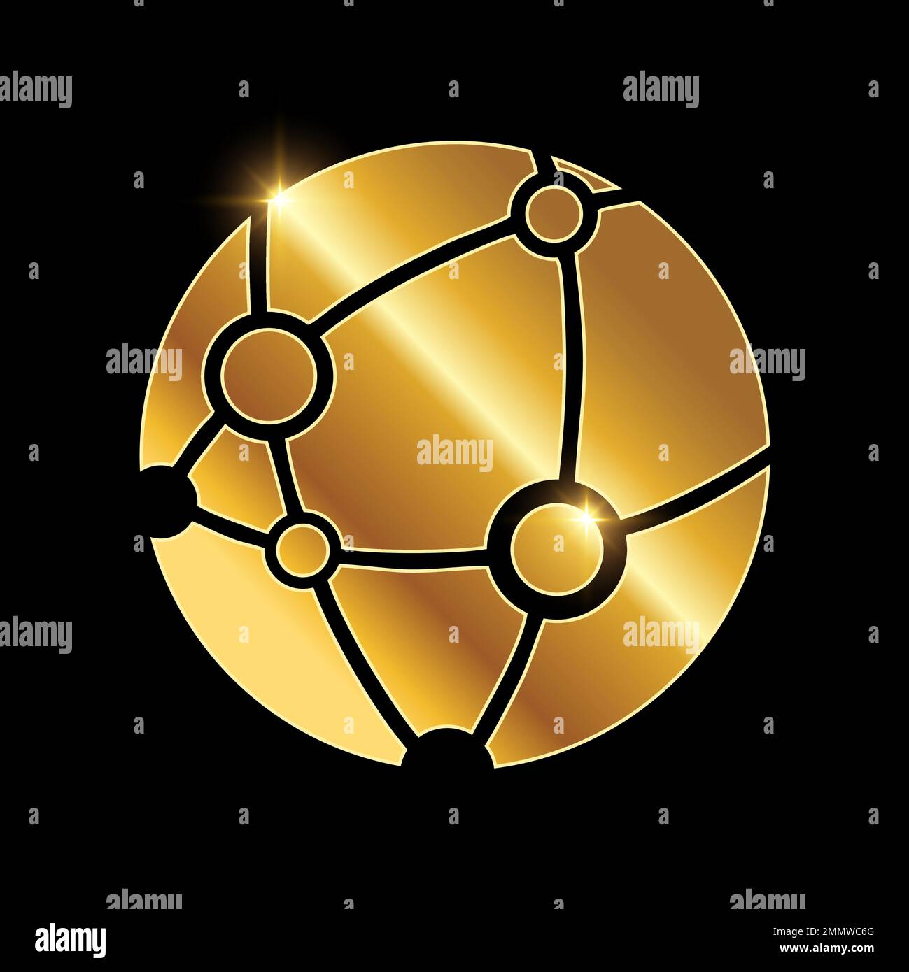 Illustration vectorielle de l'icône Golden Internet Network Vector sur fond noir avec effet brillant doré Illustration de Vecteur