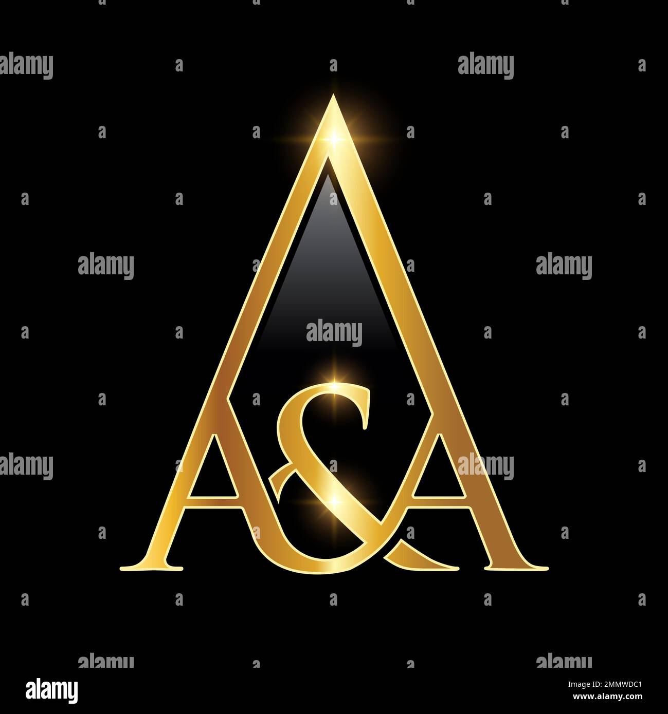 Illustration vectorielle du logo lettre initiale A&A du monogramme doré sur fond noir avec effet brillant doré Illustration de Vecteur