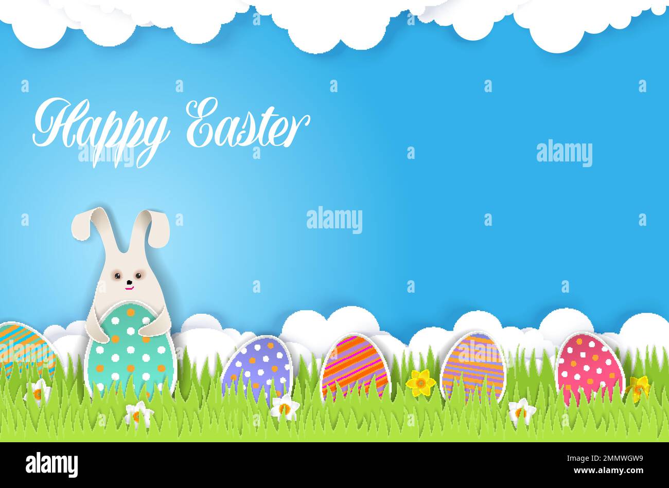 Modèle de carte de vœux Happy Easter, illustration vectorielle en style papier Illustration de Vecteur