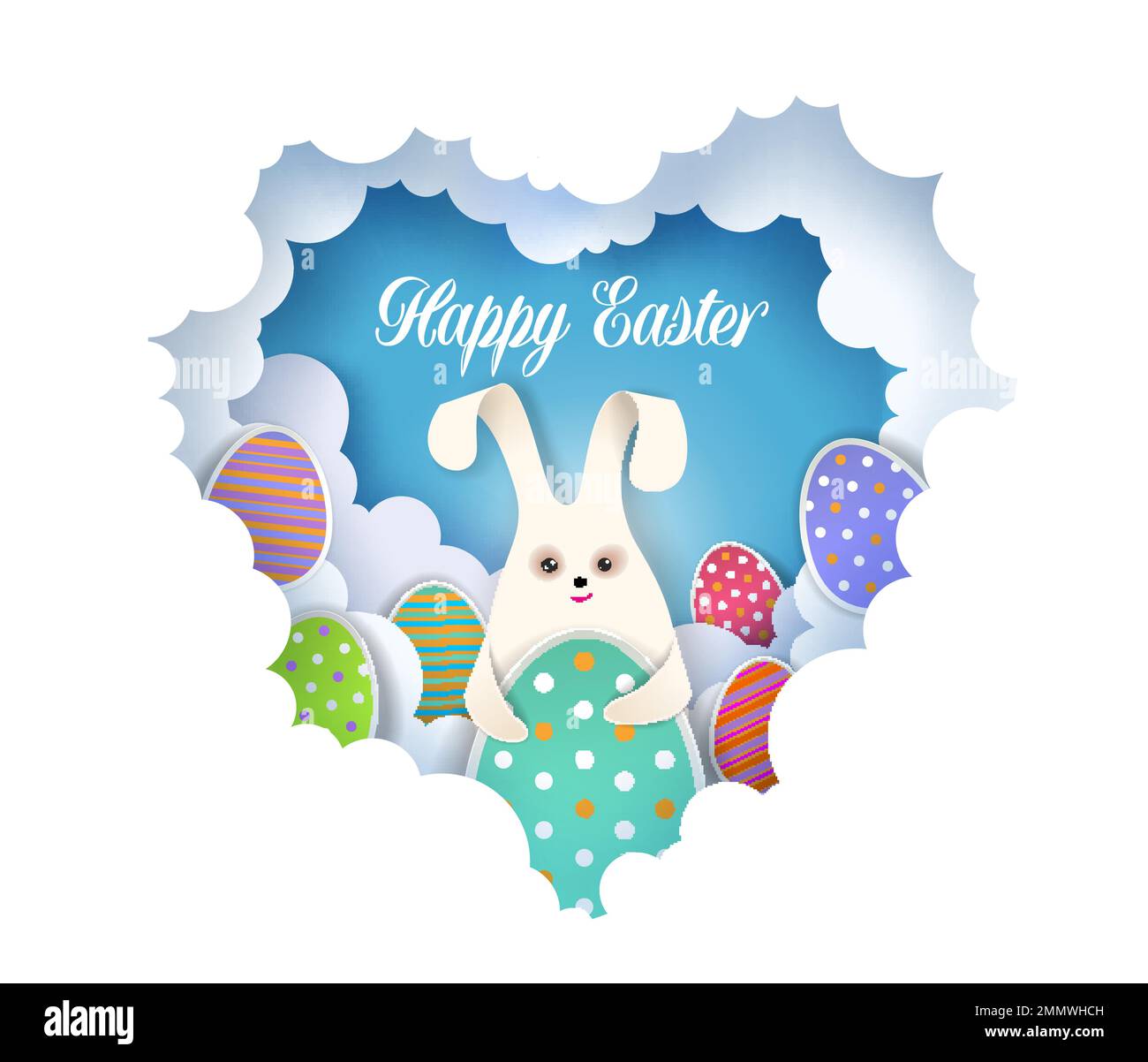 Modèle de carte de vœux Happy Easter, illustration vectorielle en style papier Illustration de Vecteur