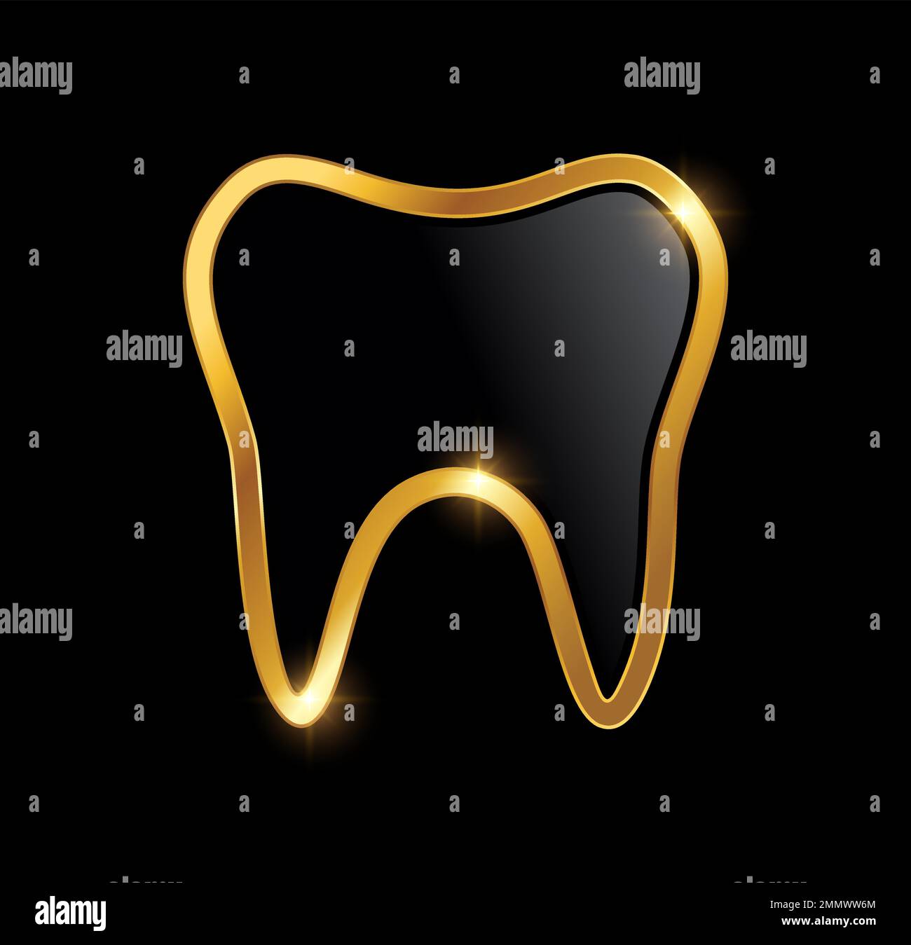 Illustration vectorielle sur fond noir avec effet brillant doré de l'icône Golden Luxury Tooth Vector Illustration de Vecteur