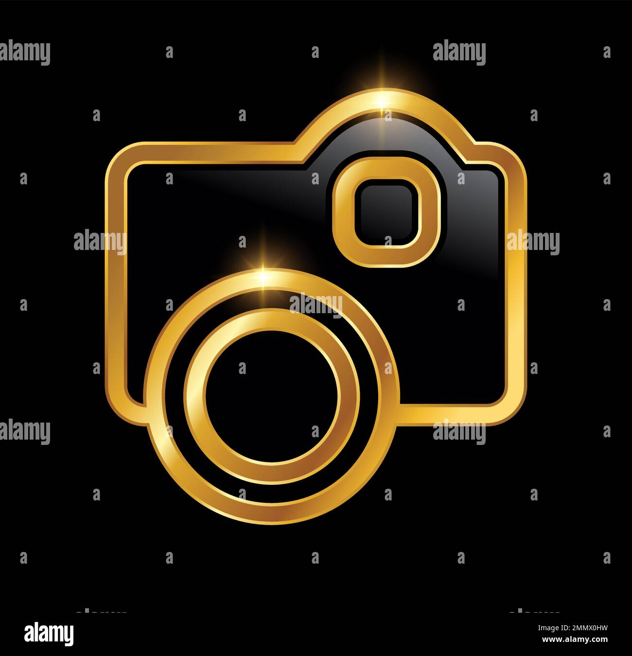 Une illustration vectorielle sur fond noir avec effet brillant doré de l'icône vecteur d'appareil photo Gold Luxury Illustration de Vecteur