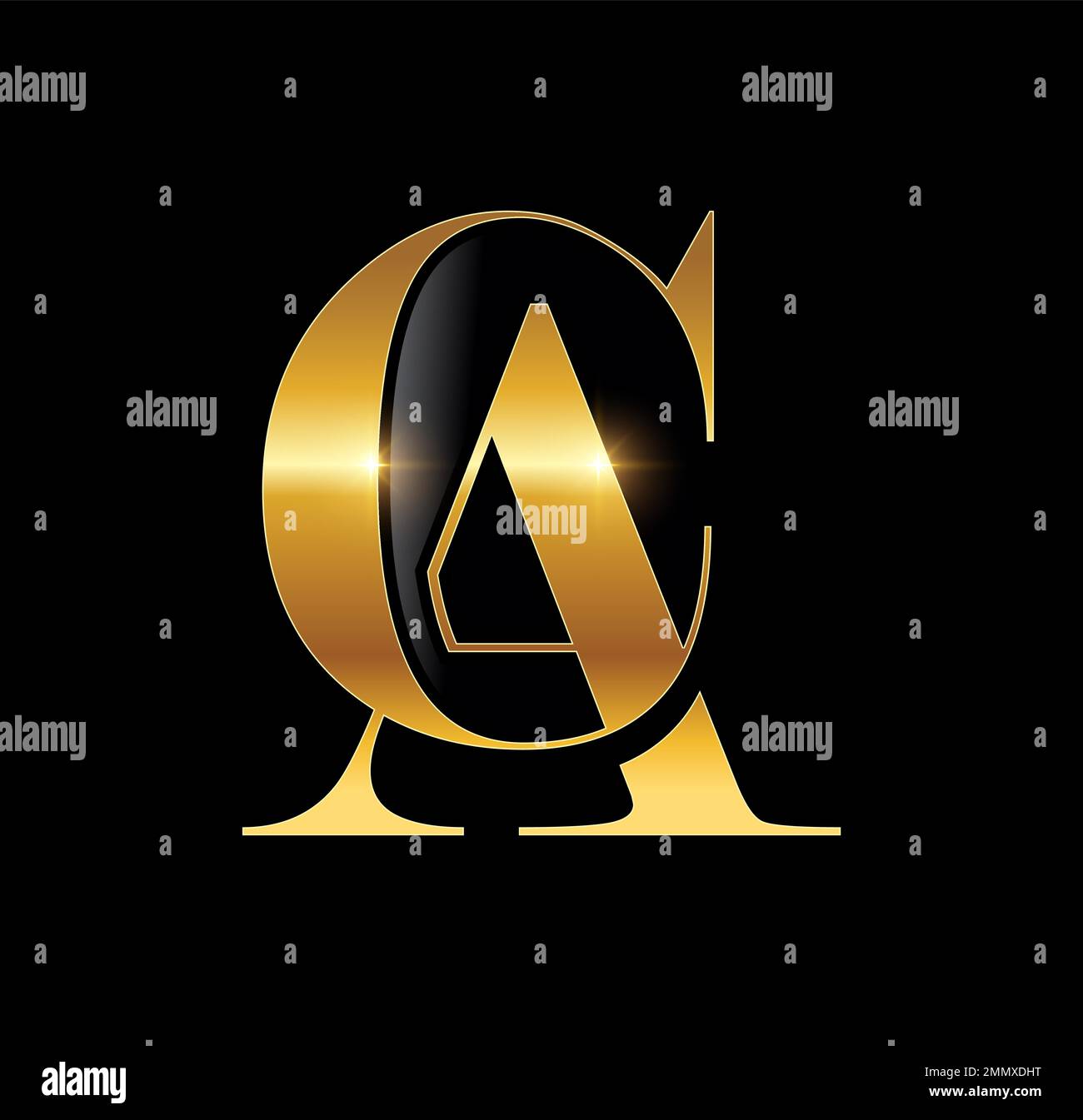 Illustration vectorielle sur fond noir avec effet brillant or pour Monogramme Golden Luxury logo lettre initiale CA Illustration de Vecteur