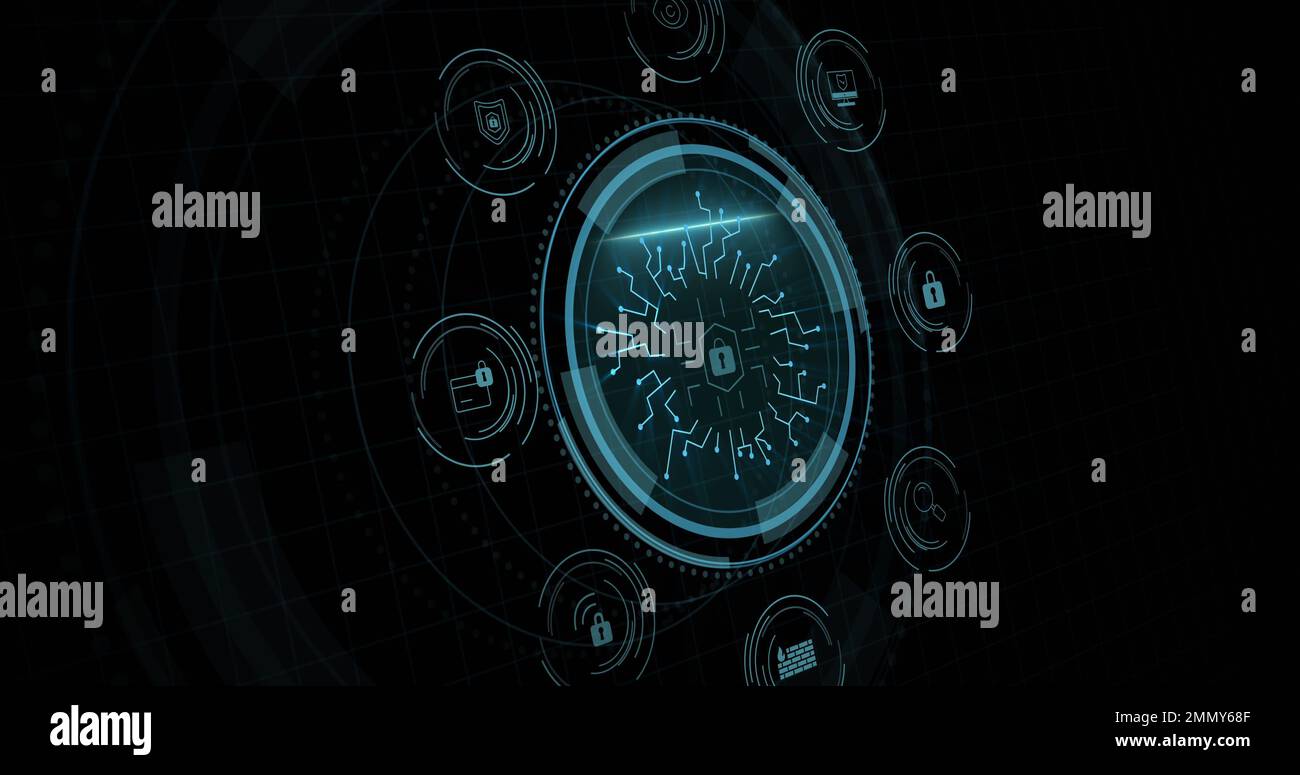 Composition de l'icône de cadenas de sécurité en ligne sur fond noir Banque D'Images