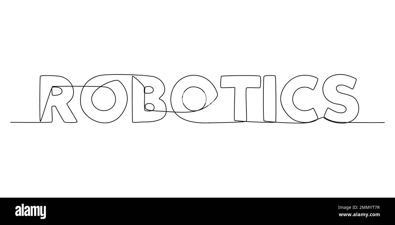 Une ligne continue de mot Robotics. Concept de vecteur d'illustration à trait fin. Dessin de contour idées créatives. Illustration de Vecteur