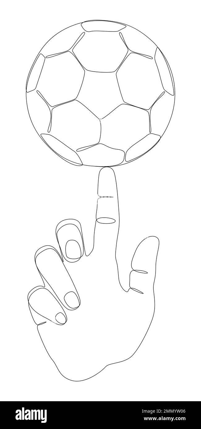 Une ligne continue d'index pointng au ballon de football. Concept de vecteur d'illustration à trait fin. Dessin de contour idées créatives. Illustration de Vecteur
