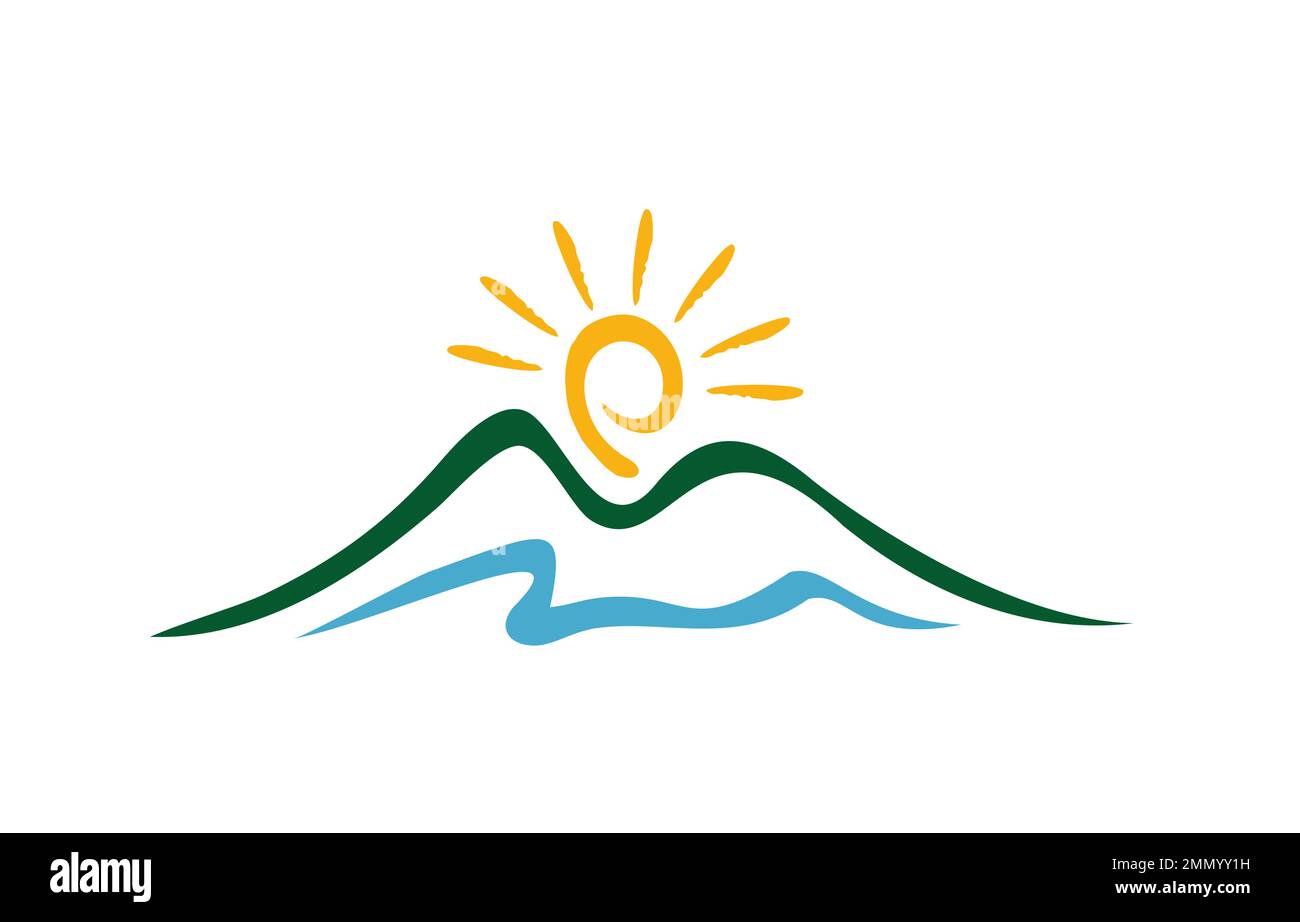 Illustration vectorielle de l'icône représentant un vecteur Sun Mountain and Hand Care sur fond blanc isolé Illustration de Vecteur