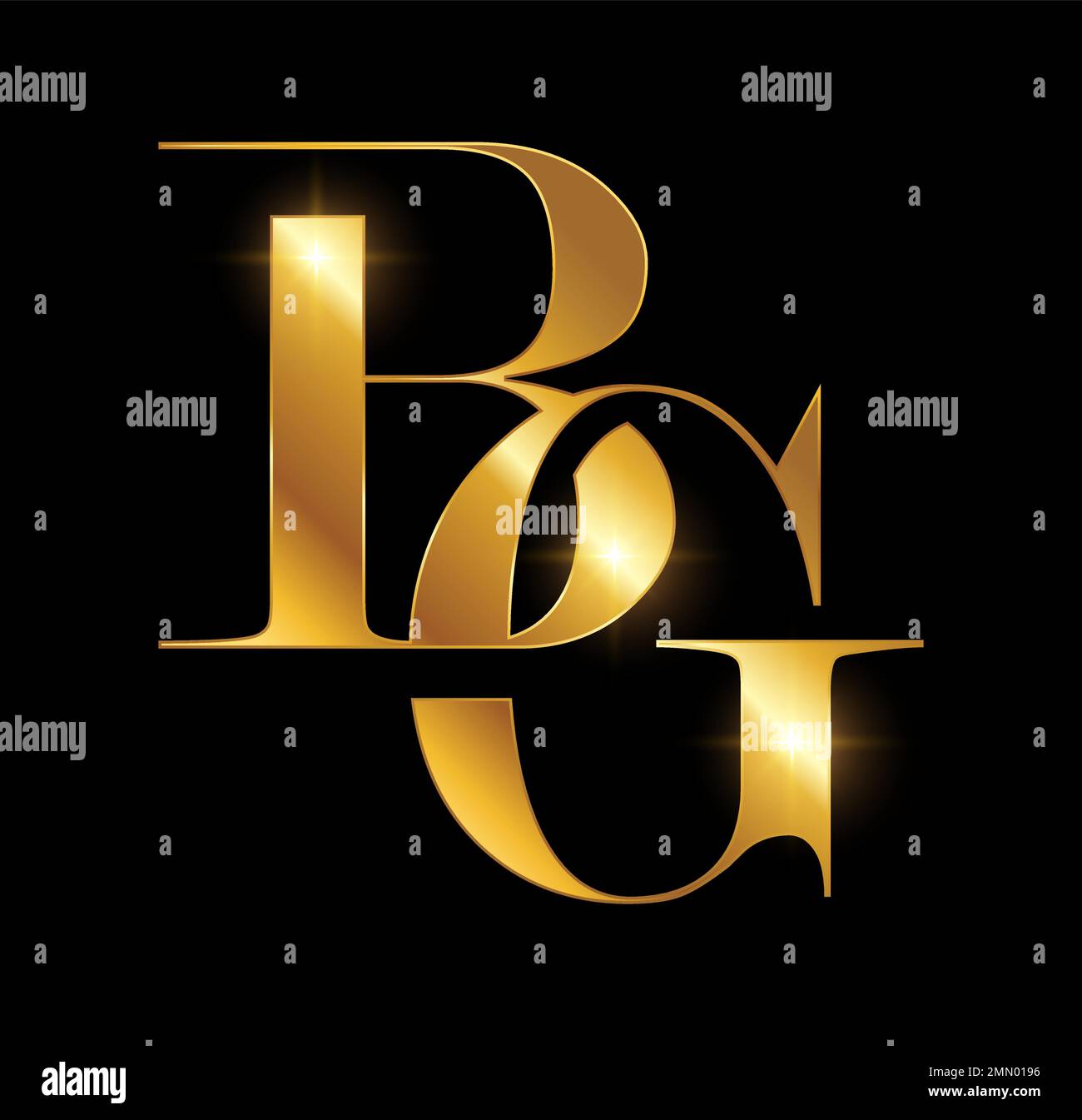 Illustration vectorielle sur fond noir avec effet brillant or du logo Monogram Or lettres initiales BG Illustration de Vecteur