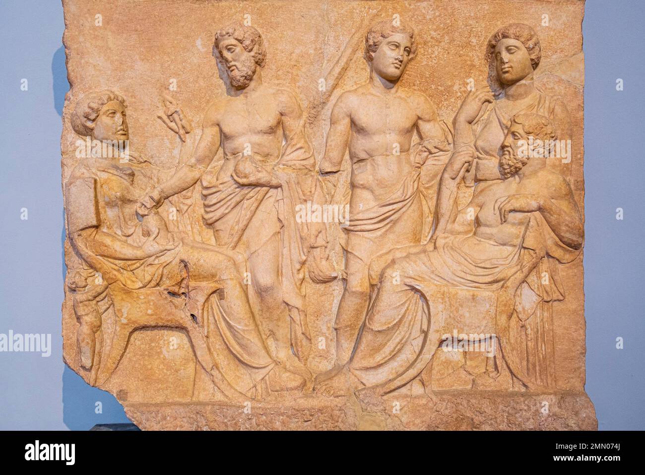 Grèce, Athènes, Musée archéologique national, stèle d'un tombeau bootien du 5th siècle avant Jésus-Christ Banque D'Images