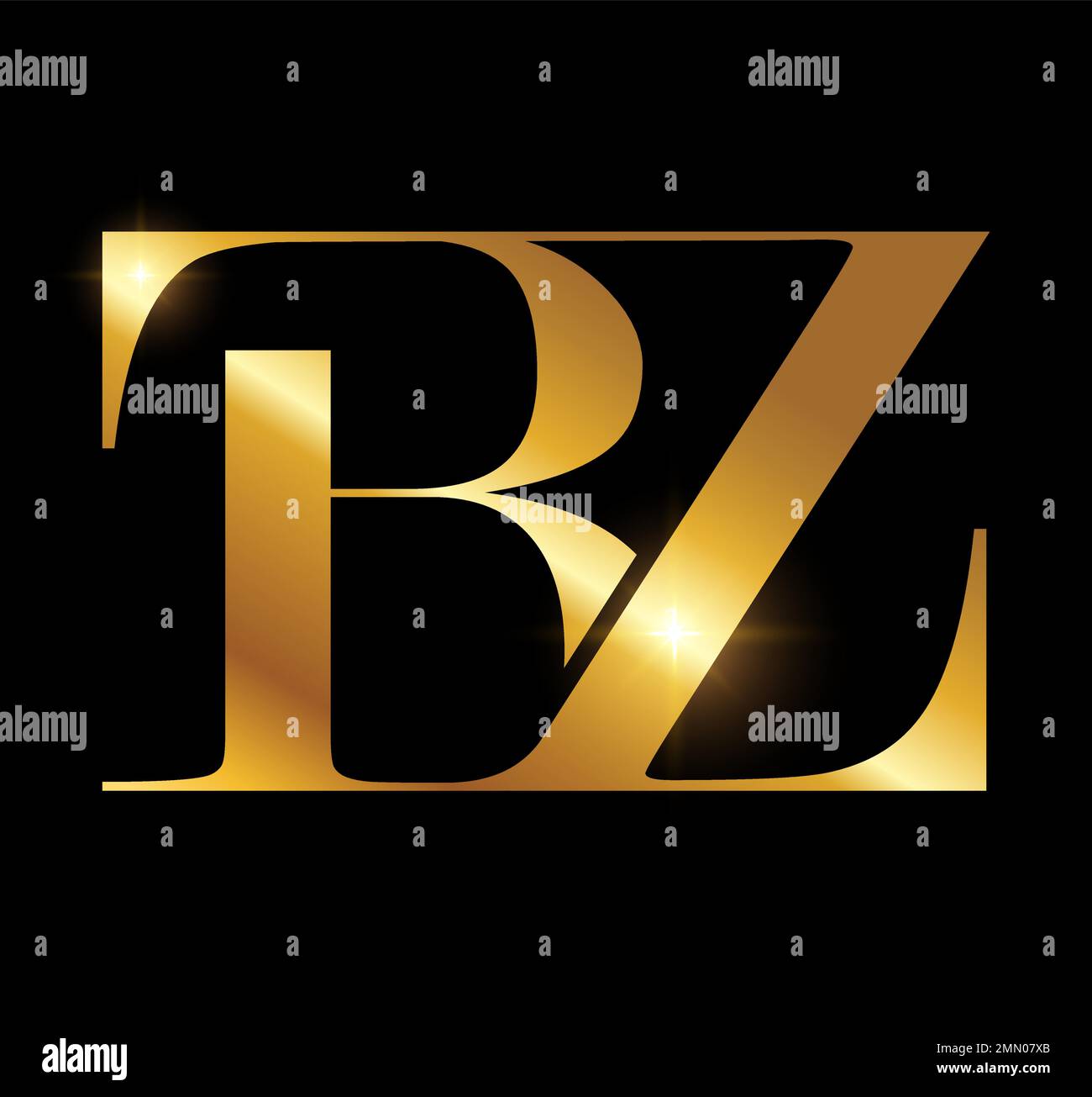Un vecteur Illustration sur fond noir avec effet brillant or du logo Monogram Or lettres initiales BZ Illustration de Vecteur