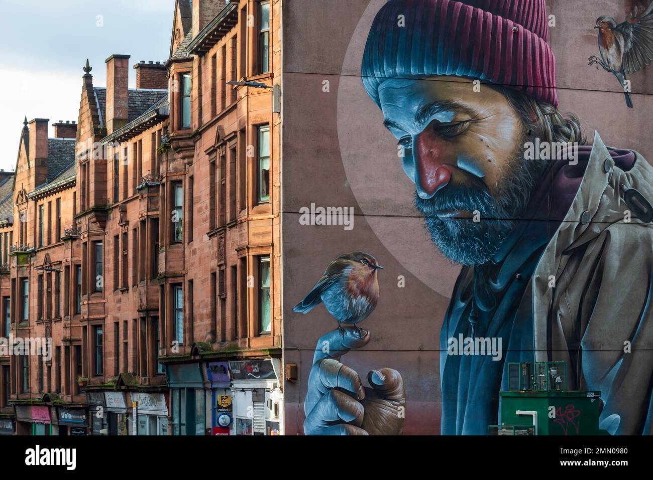 Royaume-Uni, Écosse, Glasgow, City Centre Mural Trail, fresque peinte par Smug en 2018, Saint Mungo Banque D'Images