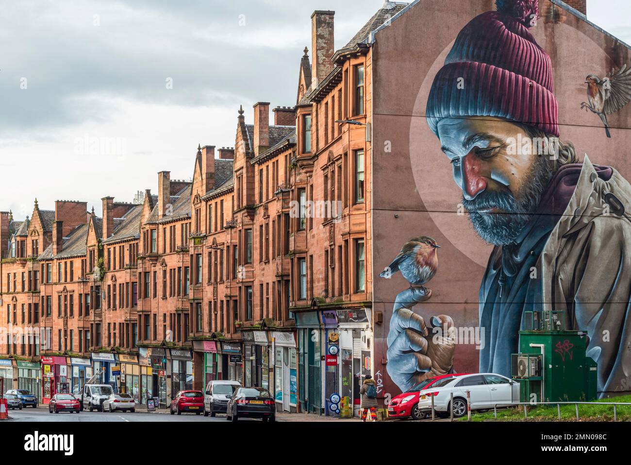 Royaume-Uni, Écosse, Glasgow, City Centre Mural Trail, fresque peinte par Smug en 2018, Saint Mungo Banque D'Images