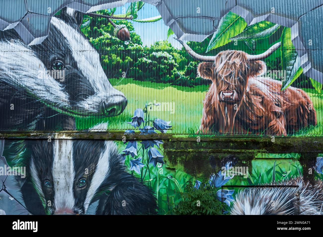 Royaume-Uni, Écosse, Glasgow, City Centre Mural Trail, peinture murale peinte par smug en 2013, animaux des parcs de Glasgow Banque D'Images