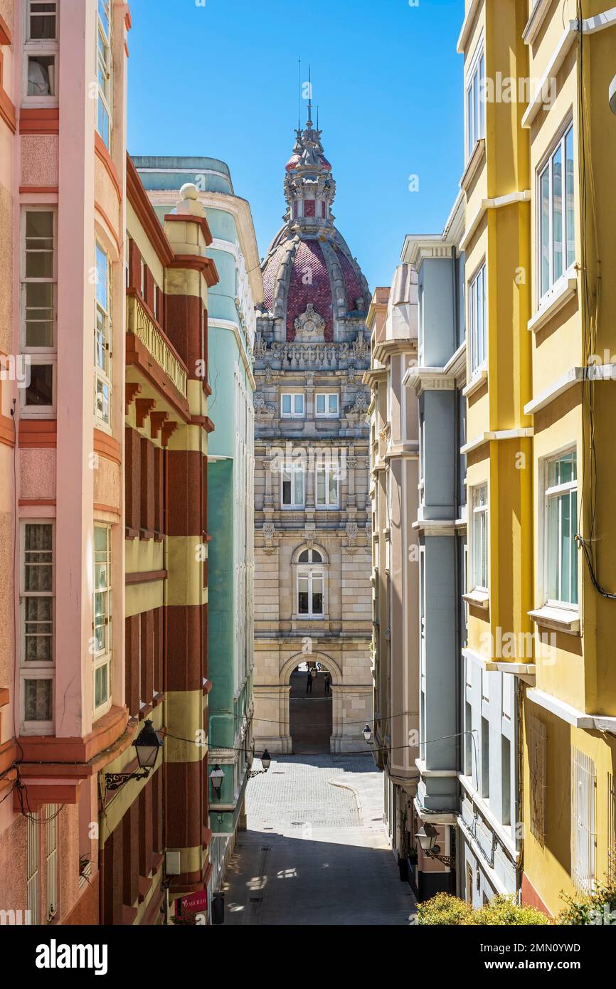 Espagne, Galice, La Corogne, vieille ville, tour de l'hôtel de ville Banque D'Images