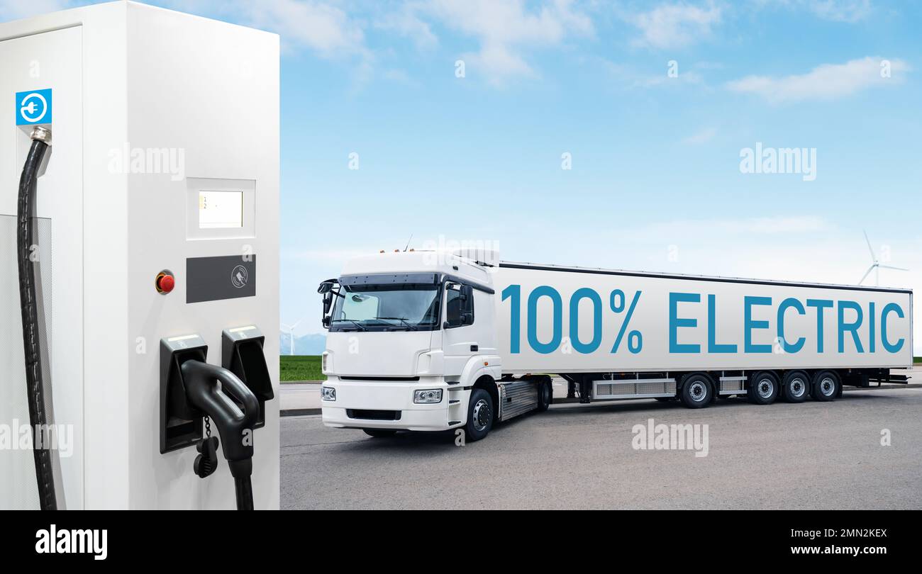 Poste de charge de véhicules électriques sur un fond de chariot. Concept Banque D'Images