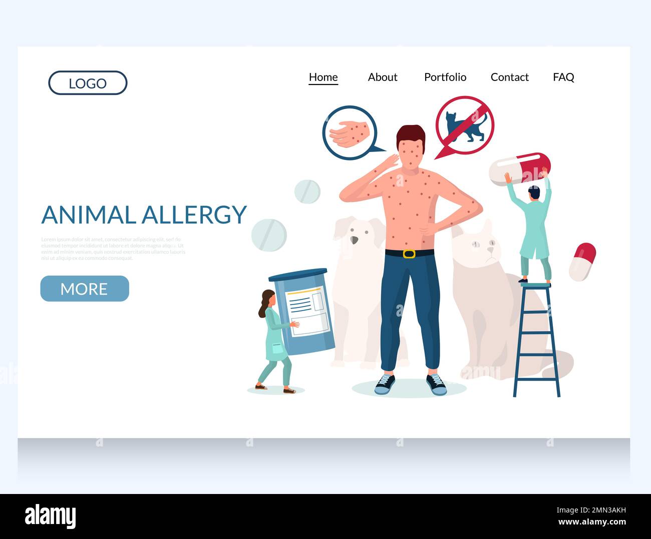 Modèle de conception de page d'accueil du site Web de vecteur d'allergie animale Illustration de Vecteur