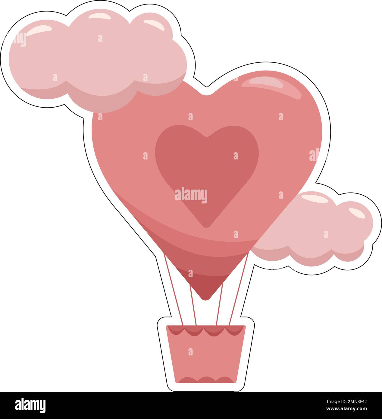 Saint-Valentin adorable autocollant en forme de ballon d'air rose. Aerostat. Autocollant de couleur. Illustration vectorielle isolée Illustration de Vecteur
