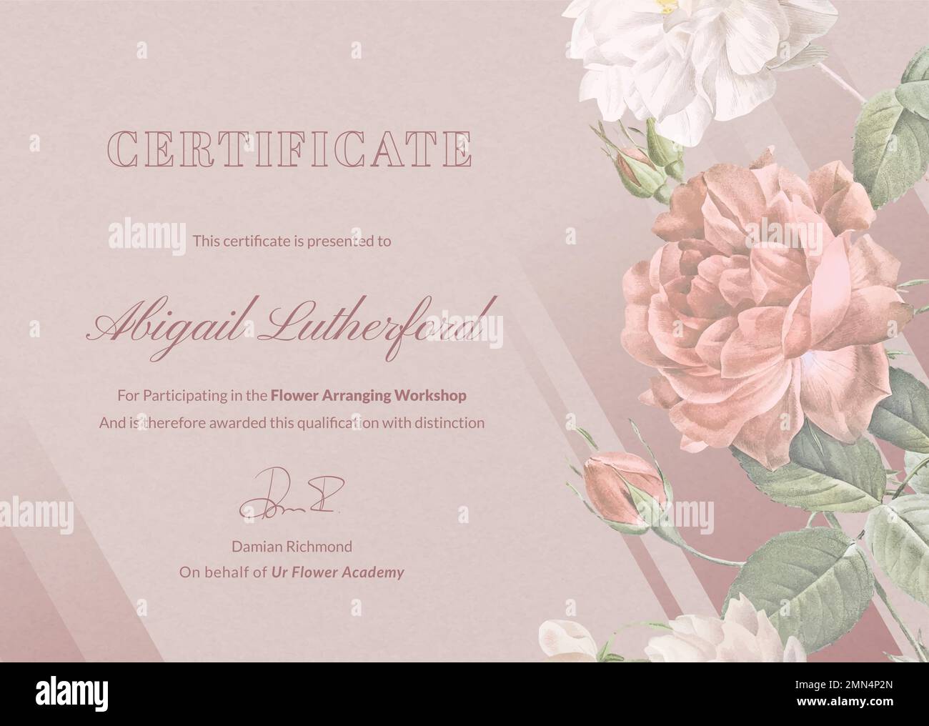 Modèle de certificat de fleur vintage, design esthétique rose pour les ateliers Vector Illustration de Vecteur