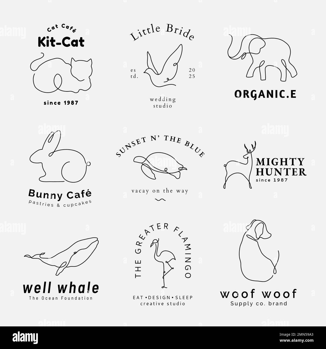 Modèle de logo animal, vecteur de jeu d'illustrations de dessin au trait Illustration de Vecteur