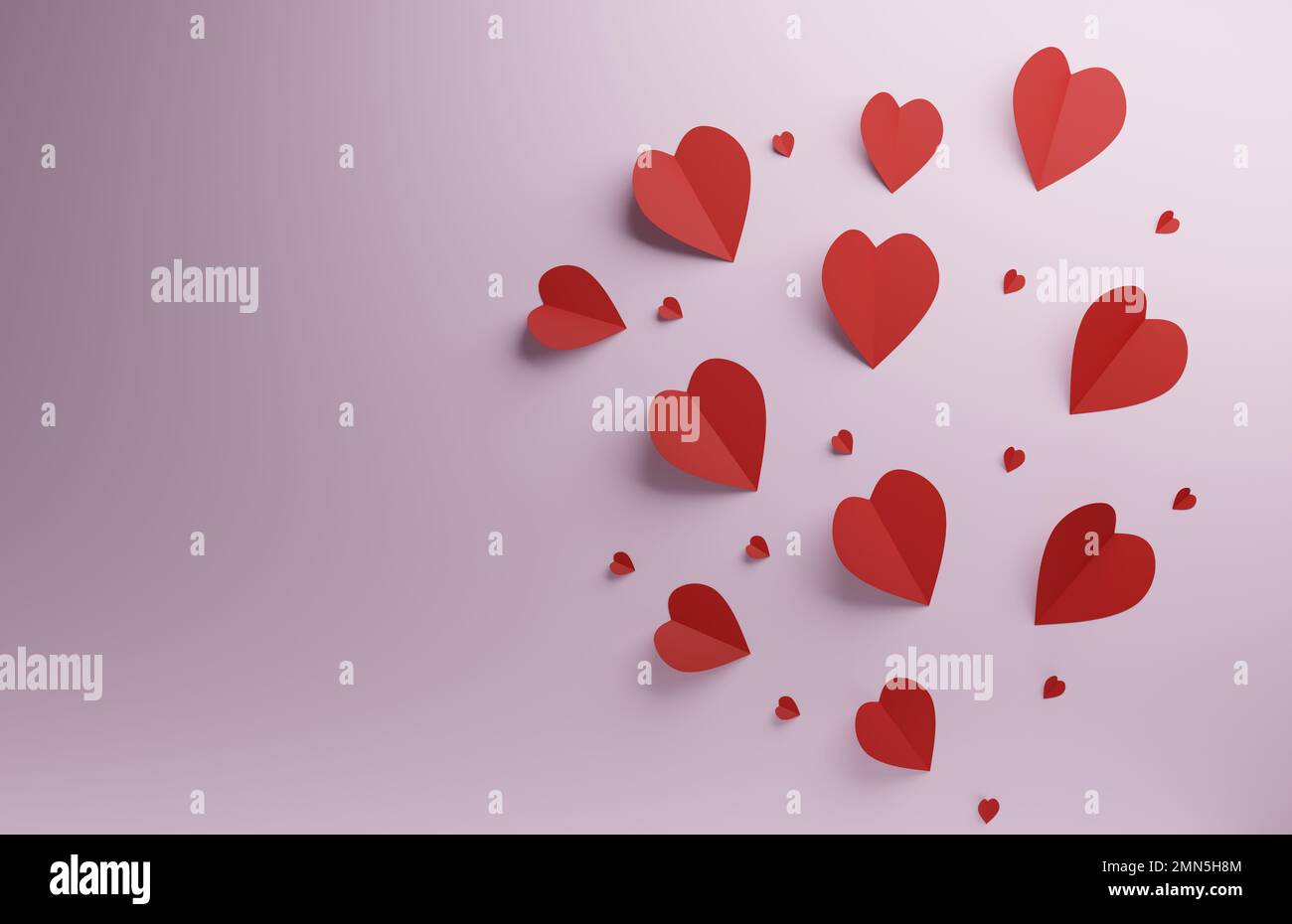 Formes de coeur rouge sur fond rose, fond de concept de Saint Valentin ou de mariage, rendu 3D Banque D'Images